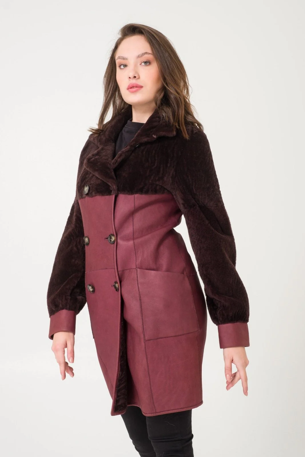 Burgundy Shearling Coat - Image 4