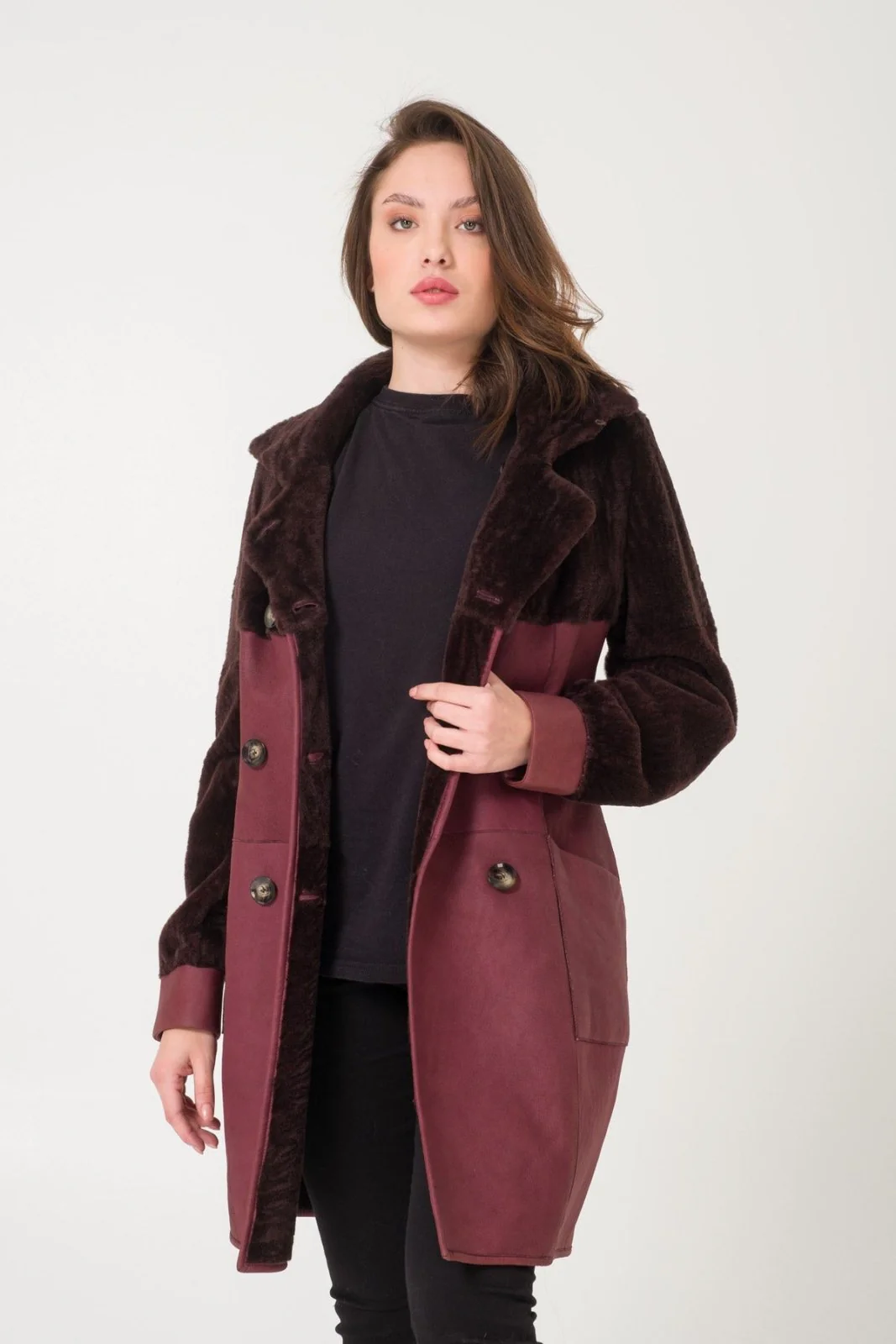 Burgundy Shearling Coat - Image 6