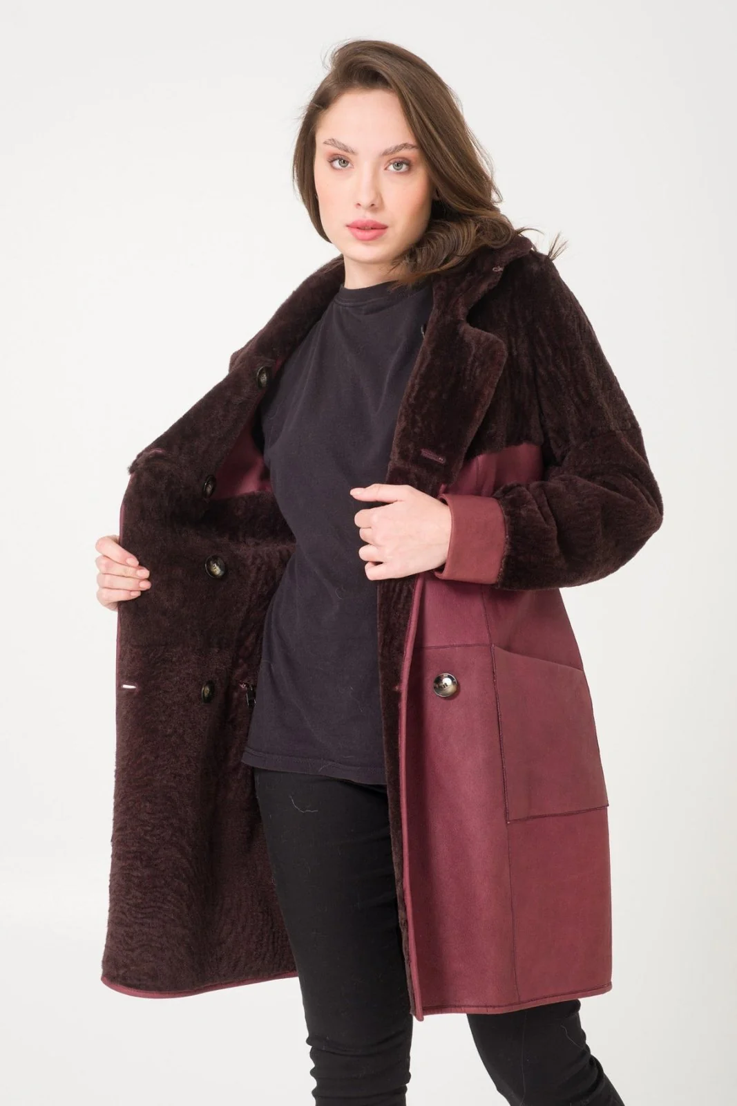 Burgundy Shearling Coat - Image 7