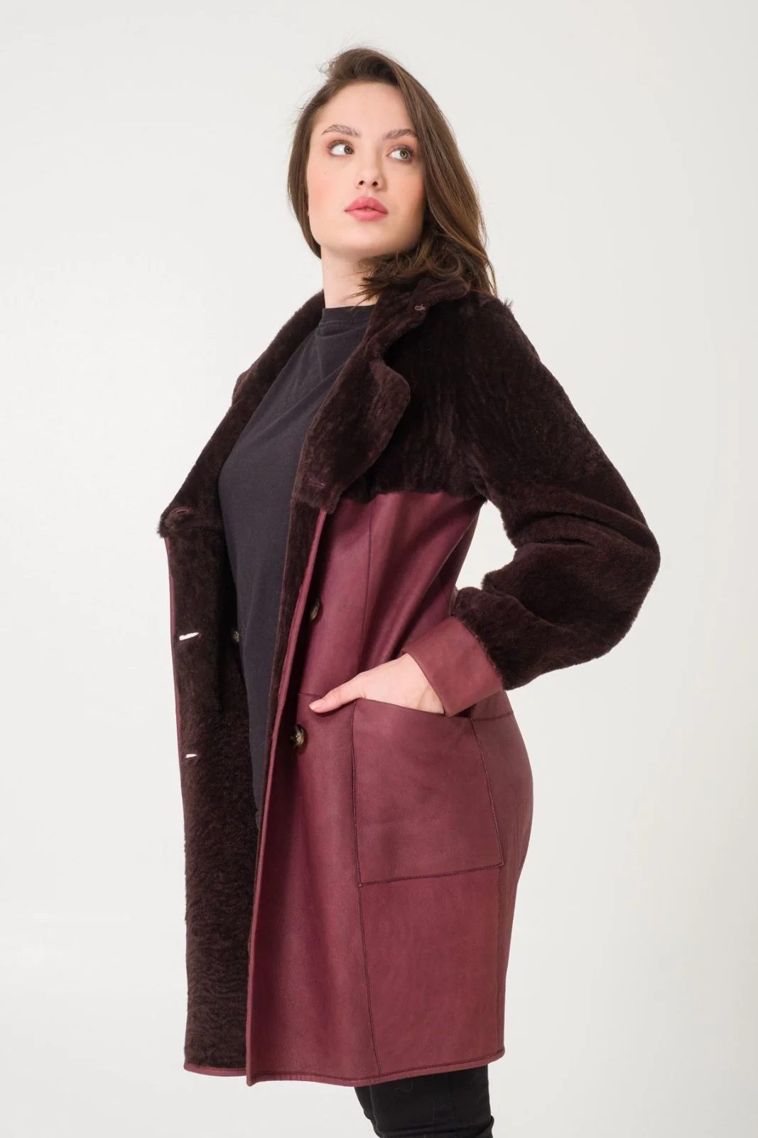 Burgundy Shearling Coat - Image 8