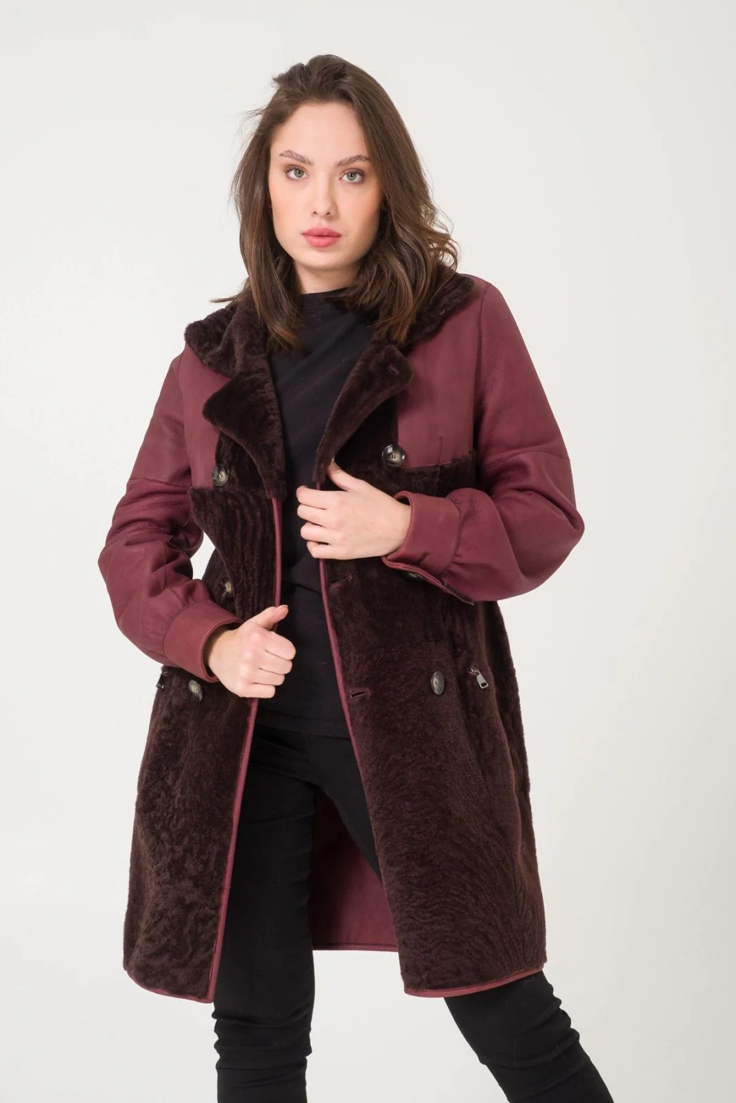 Burgundy Shearling Coat - Image 9
