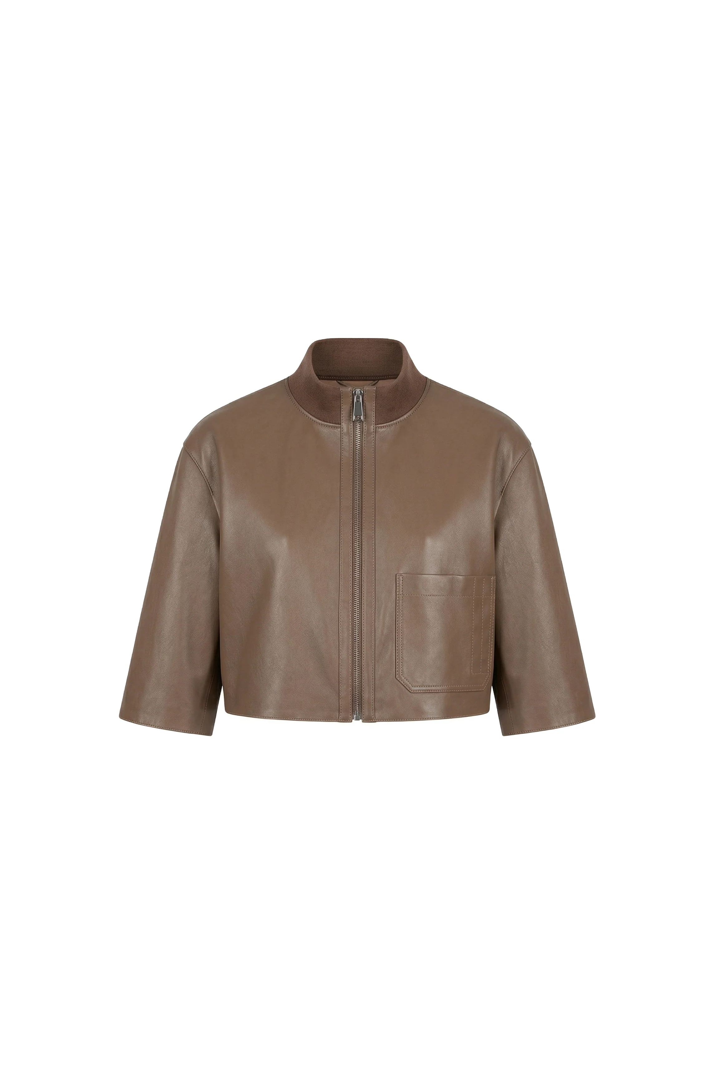 Camel Nappa Lamb Leather Cropped Jacket