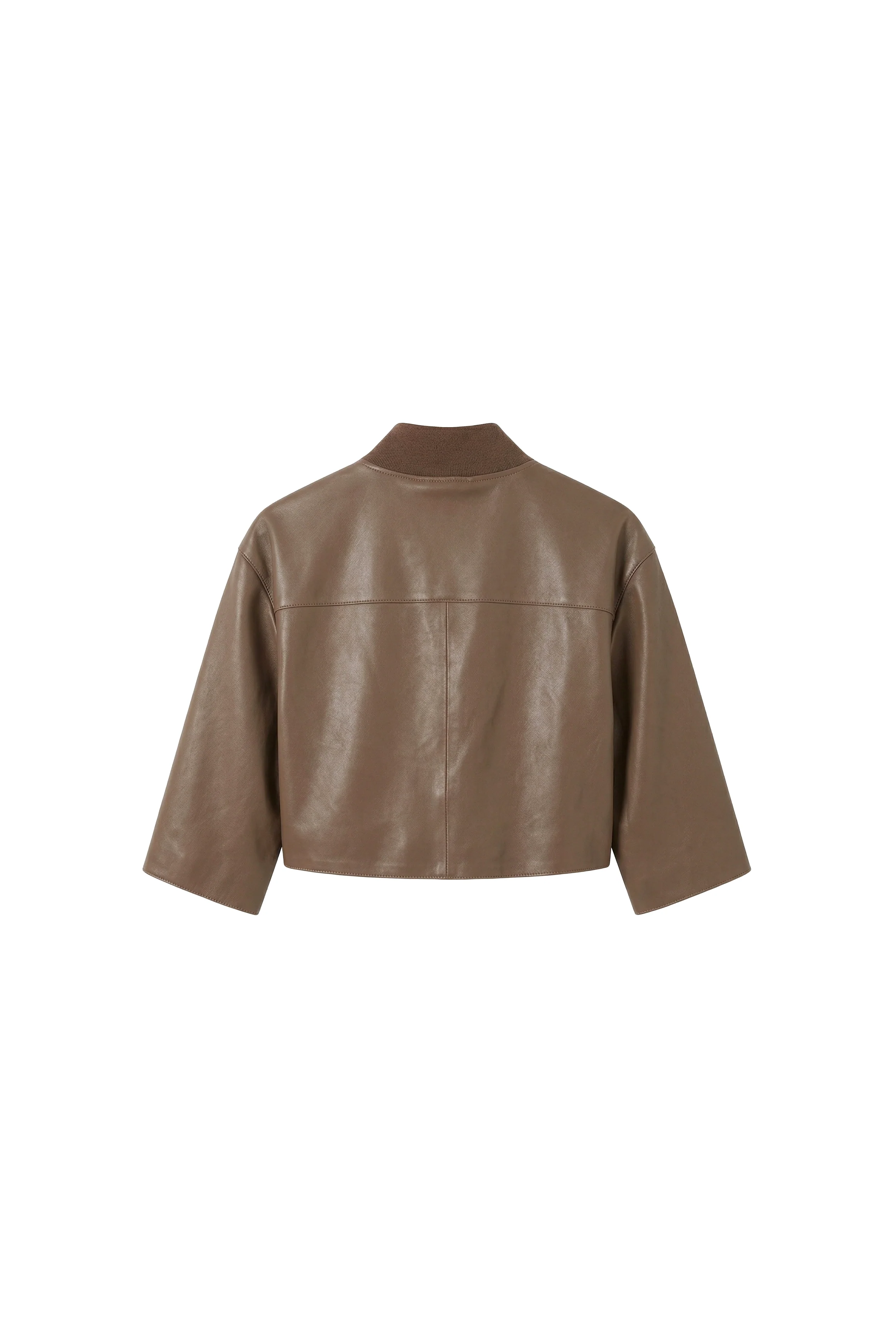 Camel Nappa Lamb Leather Cropped Jacket - Image 4