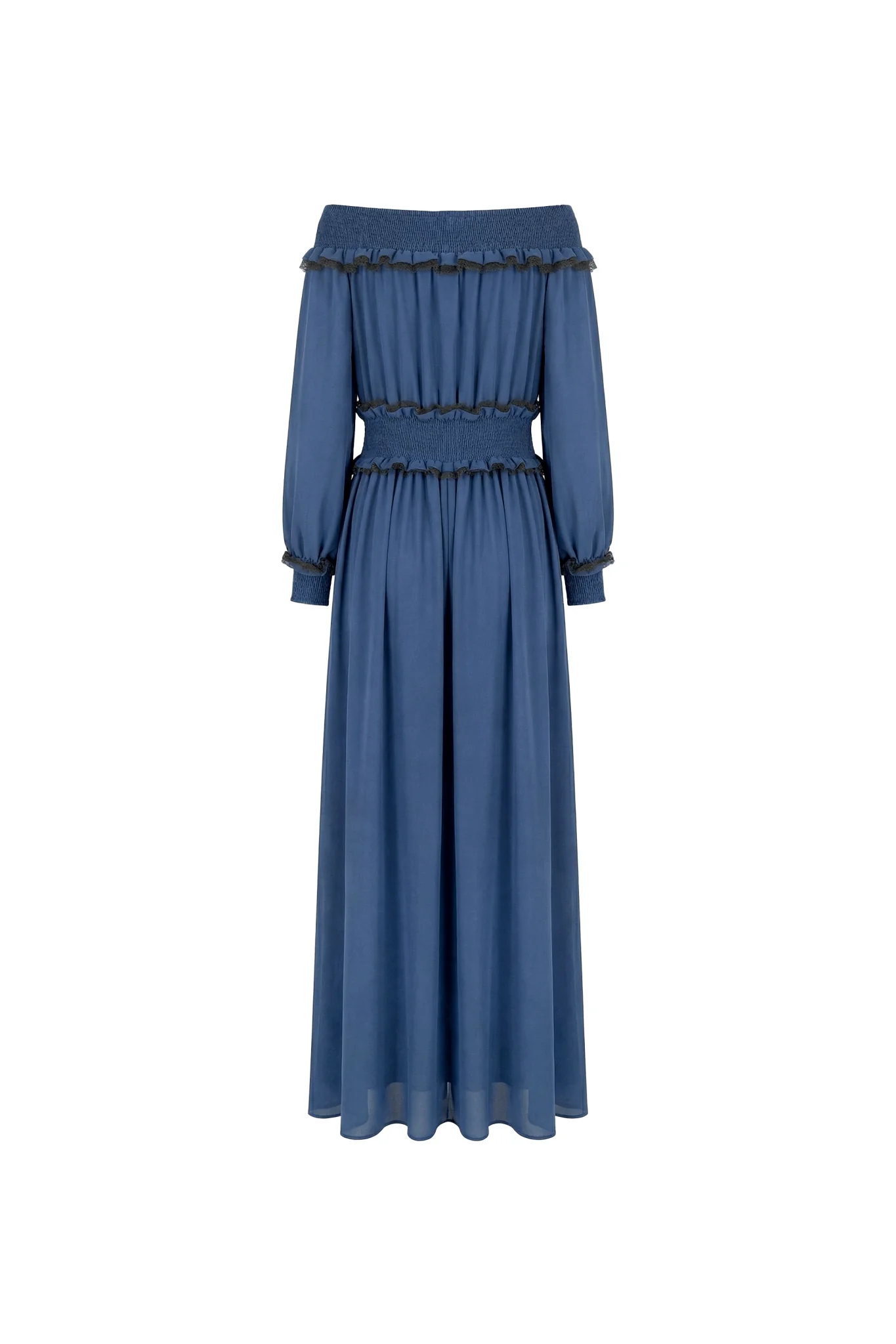 Celeste Blue Off-Shoulder Smocked Maxi Dress - Image 3