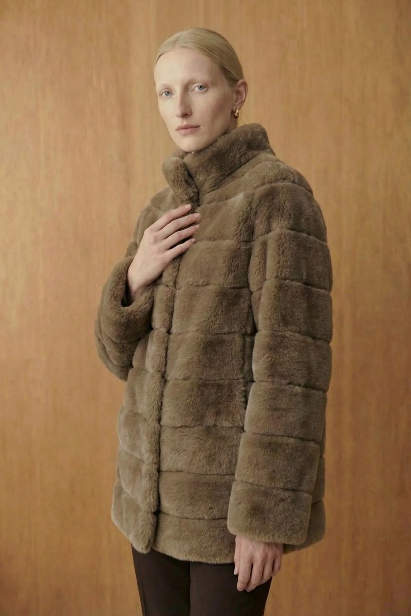 Celestia Light Brown Rex Fur Jacket - Image 3