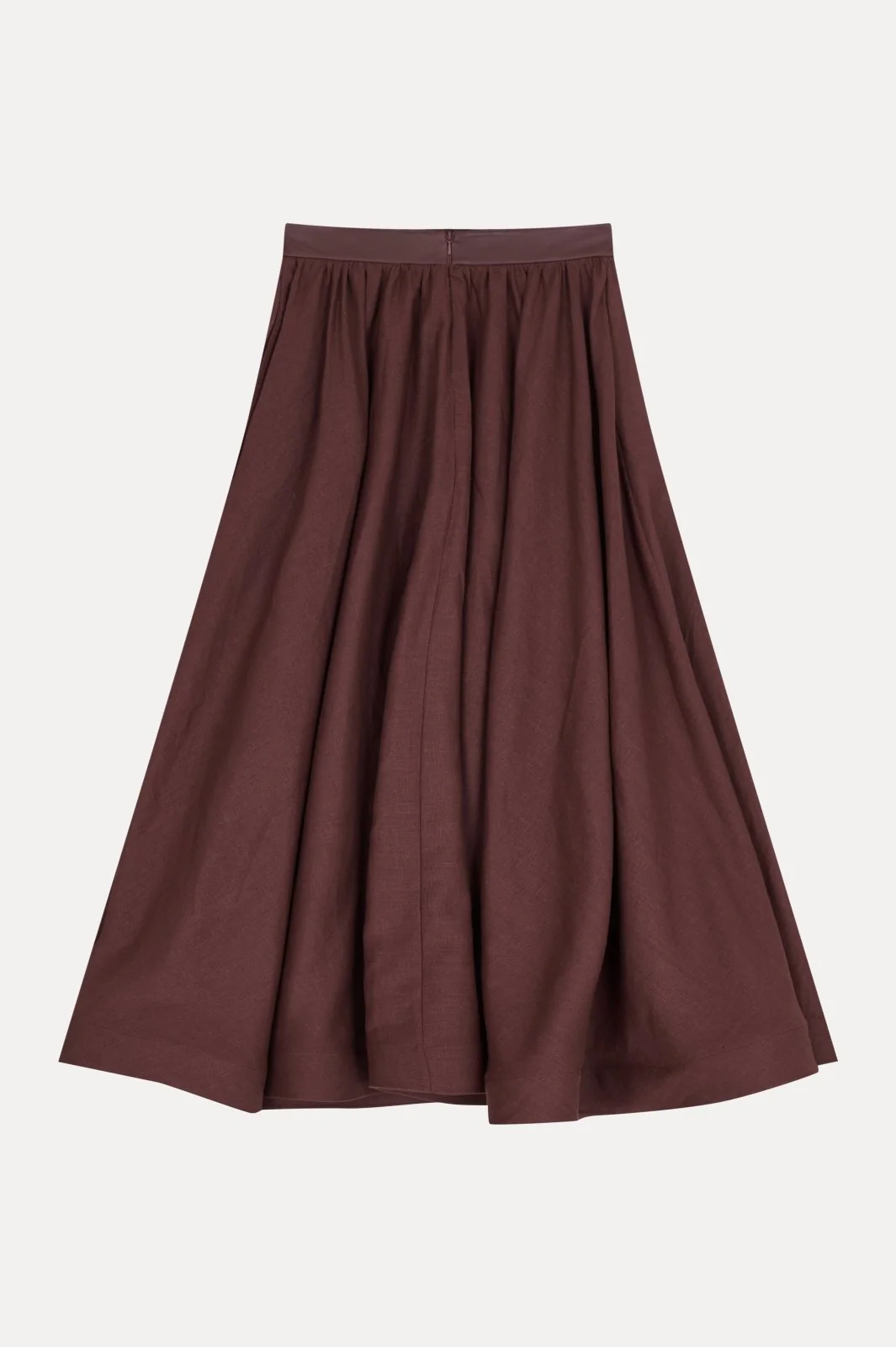 Chestnut Brown Flared Linen Skirt - Image 3