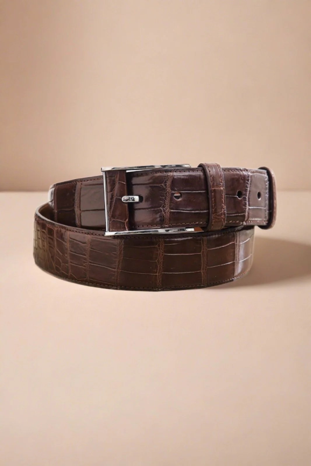 Cognac Color Crocodile Leather Belt