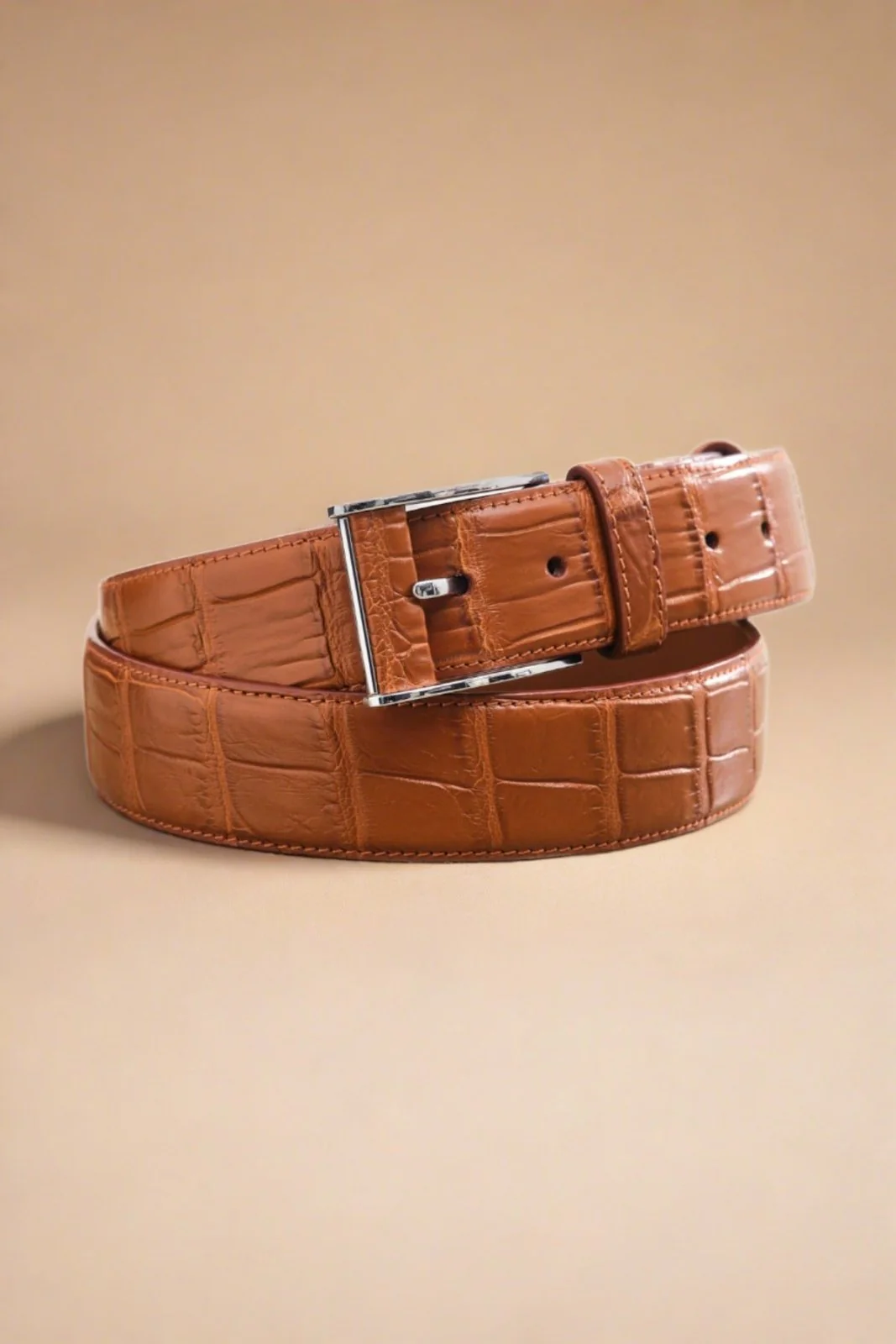 Cognac Color Crocodile Leather Belt - Image 2
