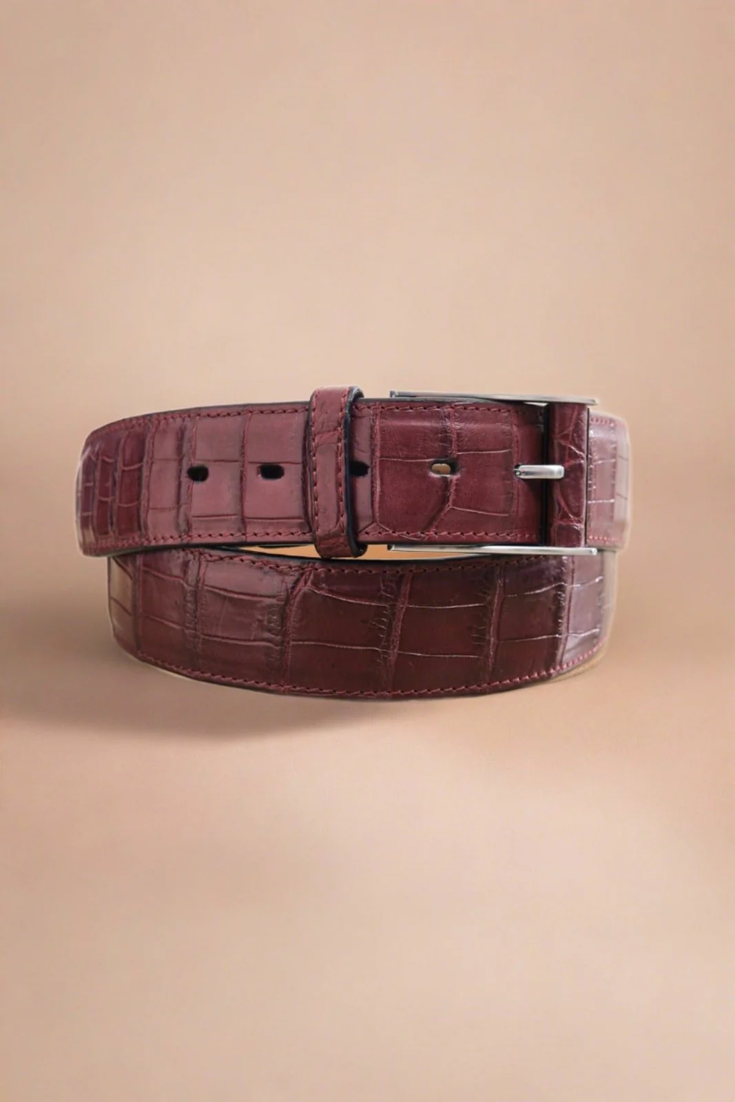 Cognac Color Crocodile Leather Belt - Image 3