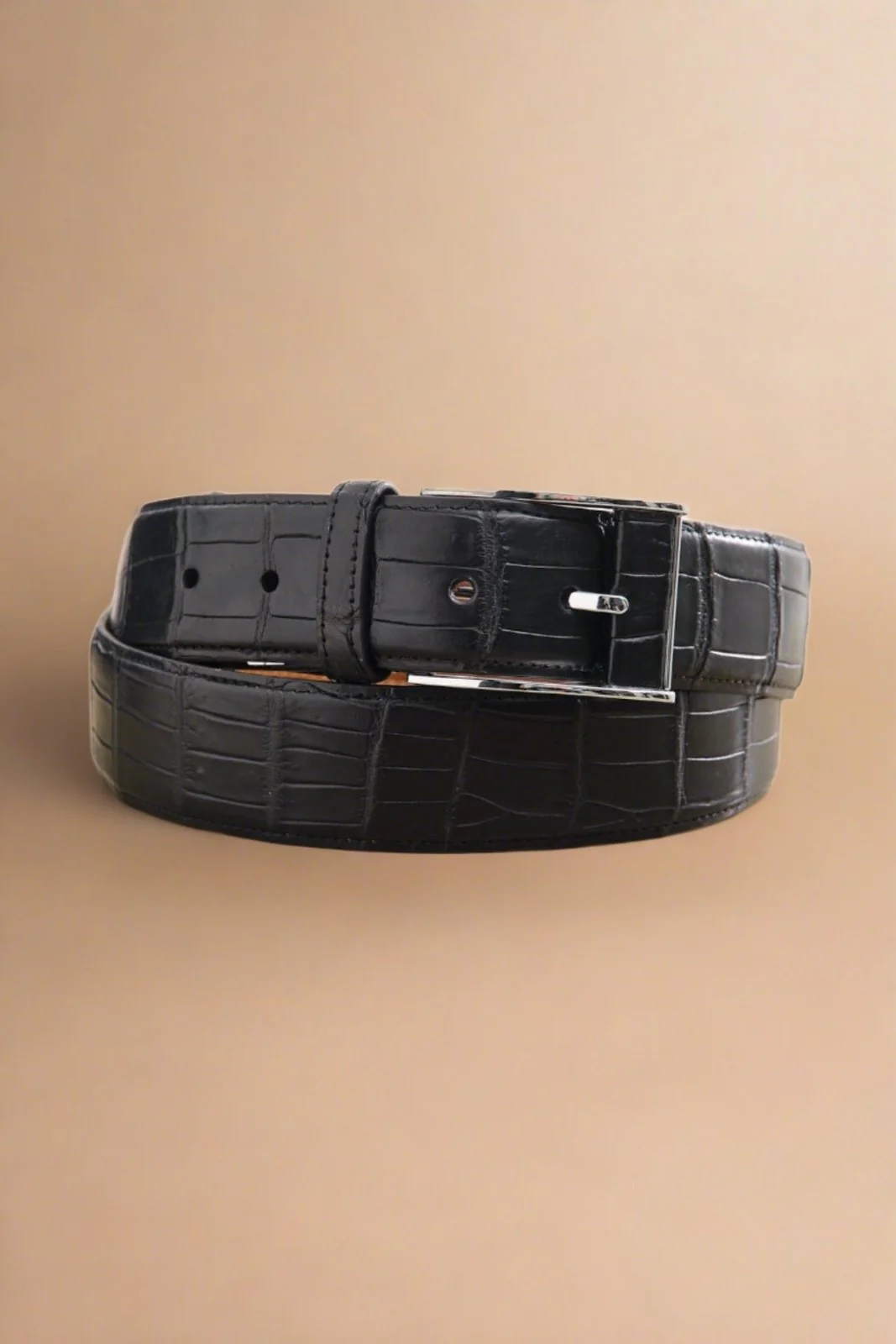 Cognac Color Crocodile Leather Belt - Image 5