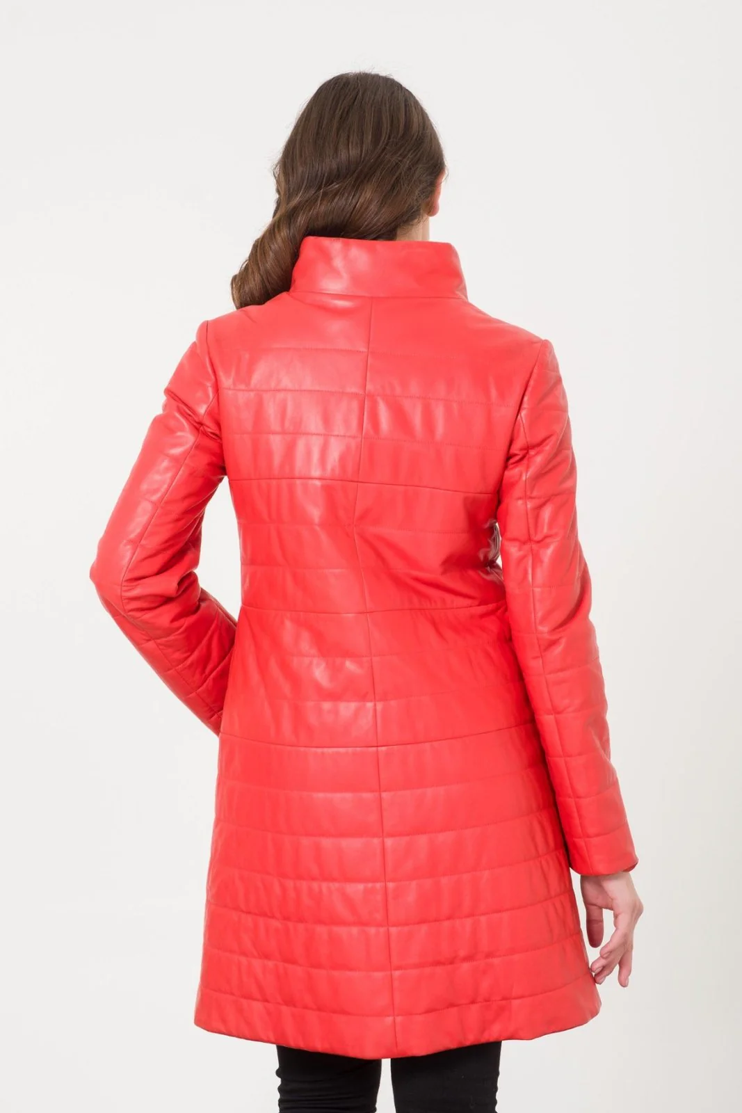 Coral Color Leather Coat - Image 3