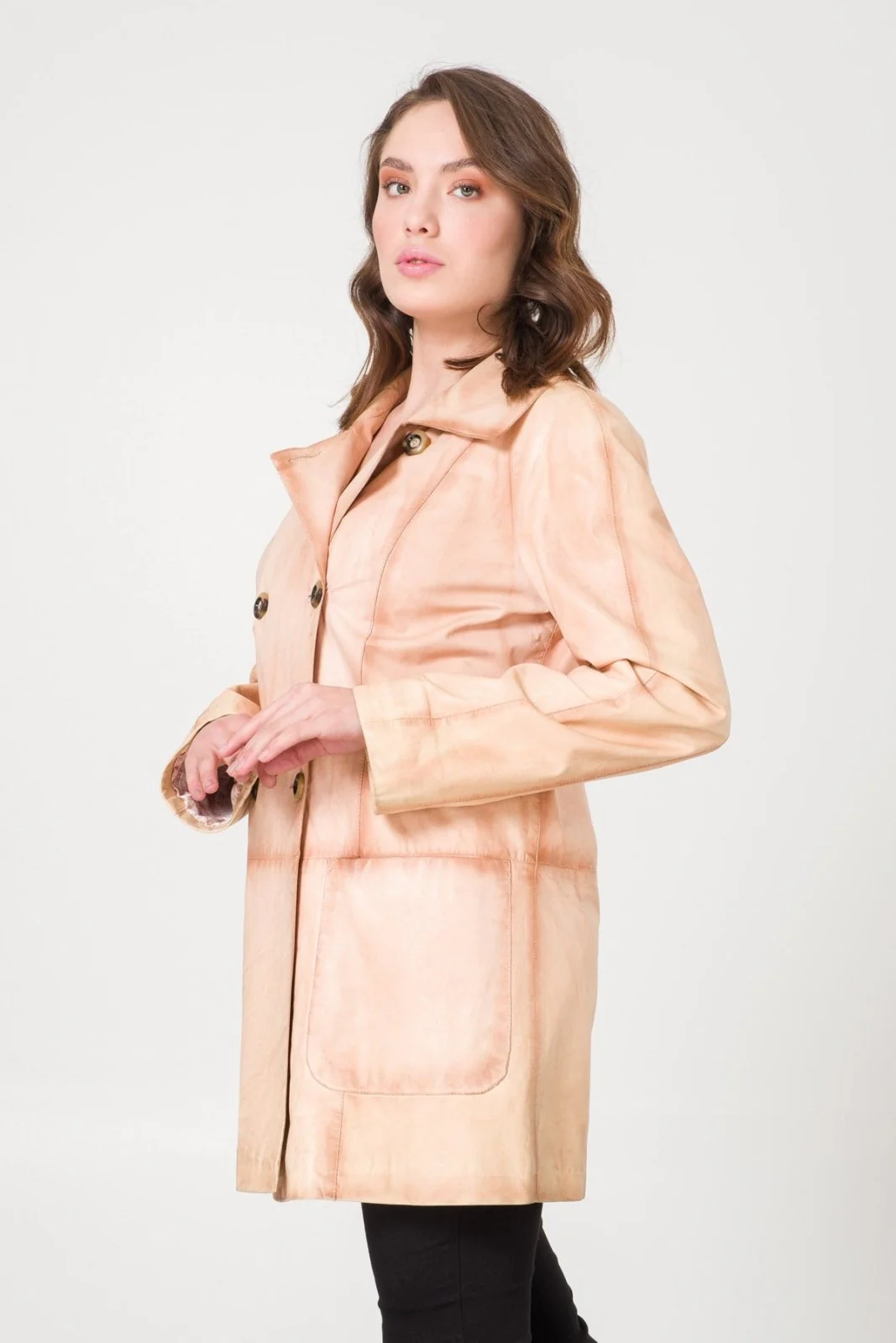 Cream Leather Coat - Image 2