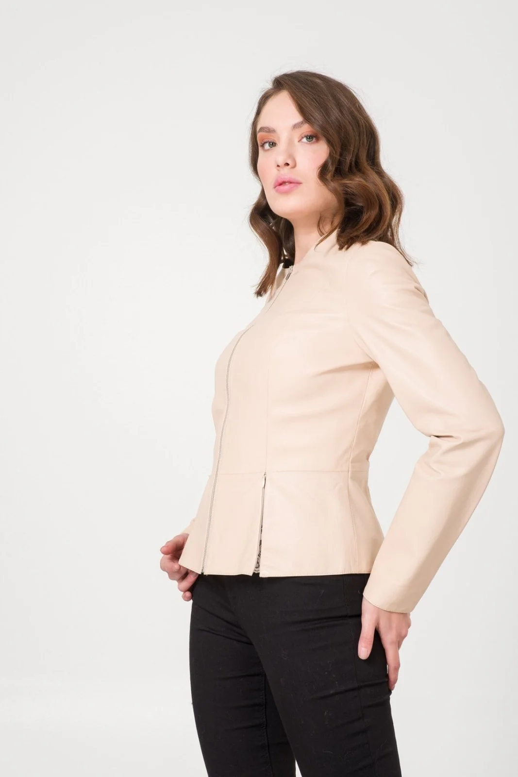 Cream Leather Jacket - Image 2