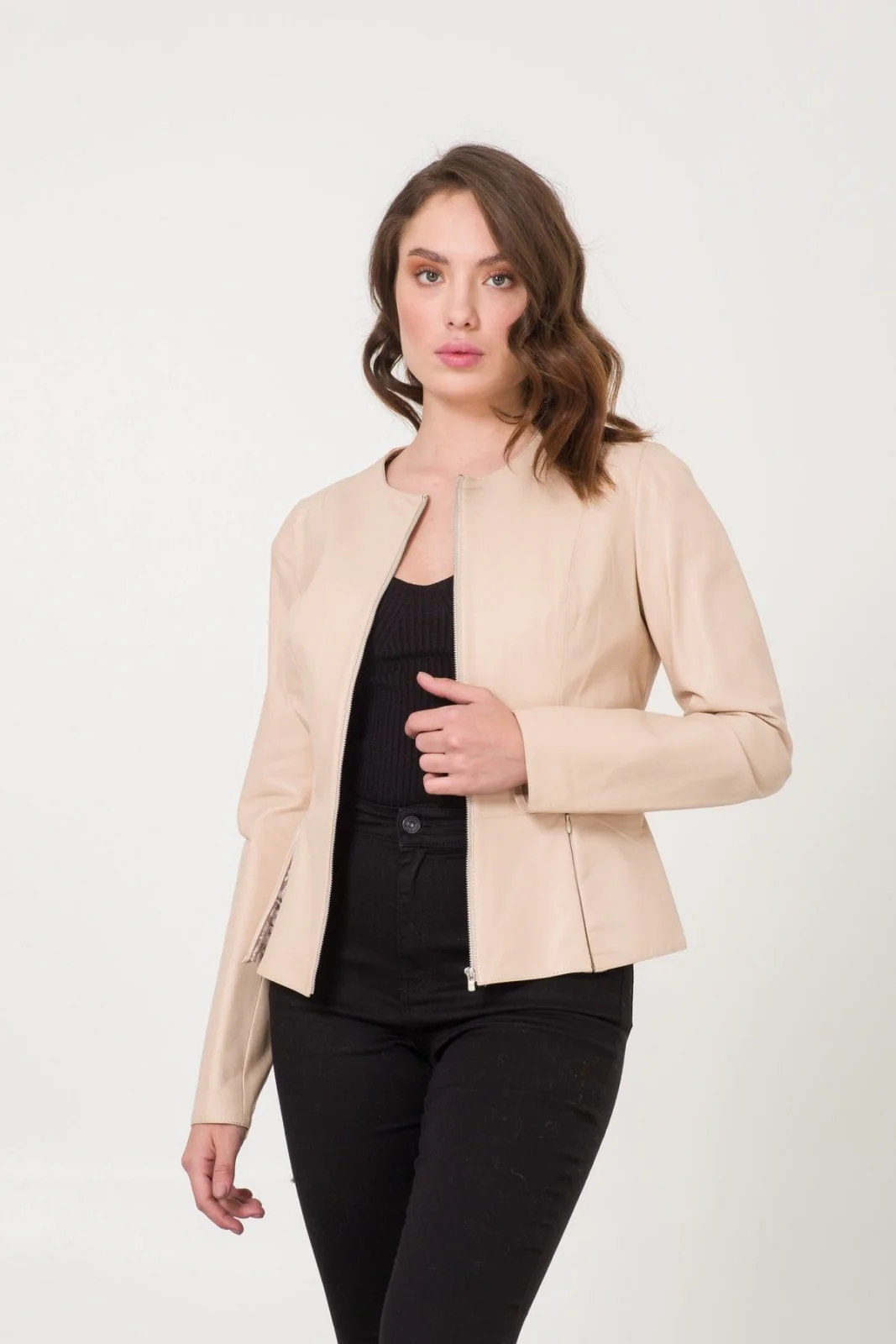 Cream Leather Jacket - Image 4