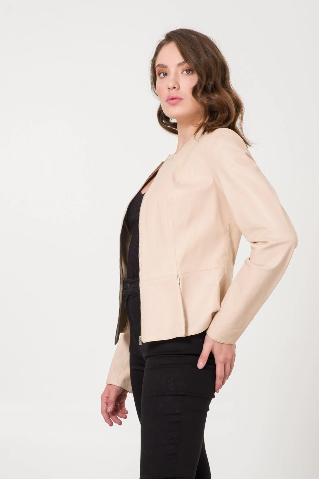 Cream Leather Jacket - Image 6