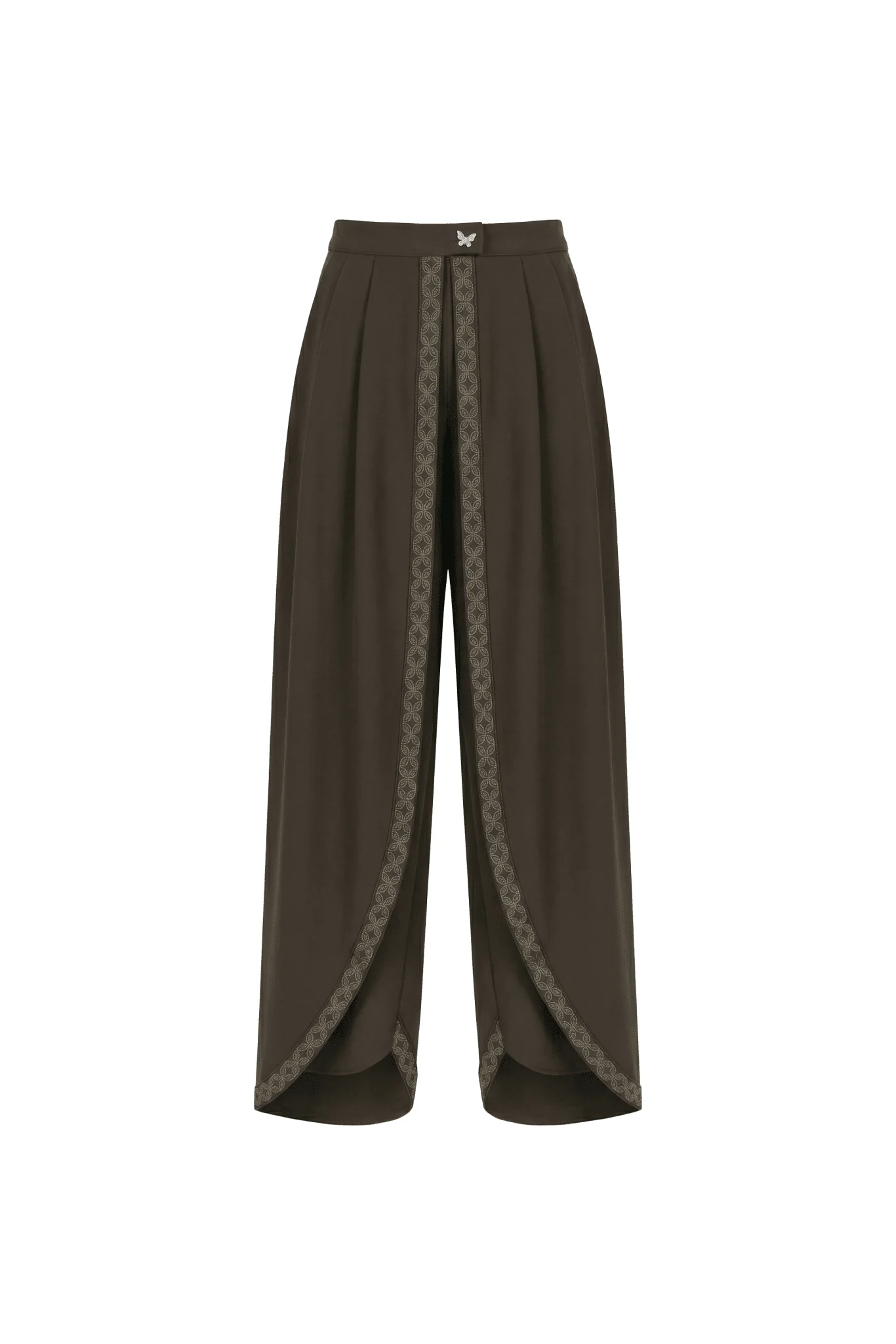 Dark Brown Ornamental Panel Wide Leg Trousers