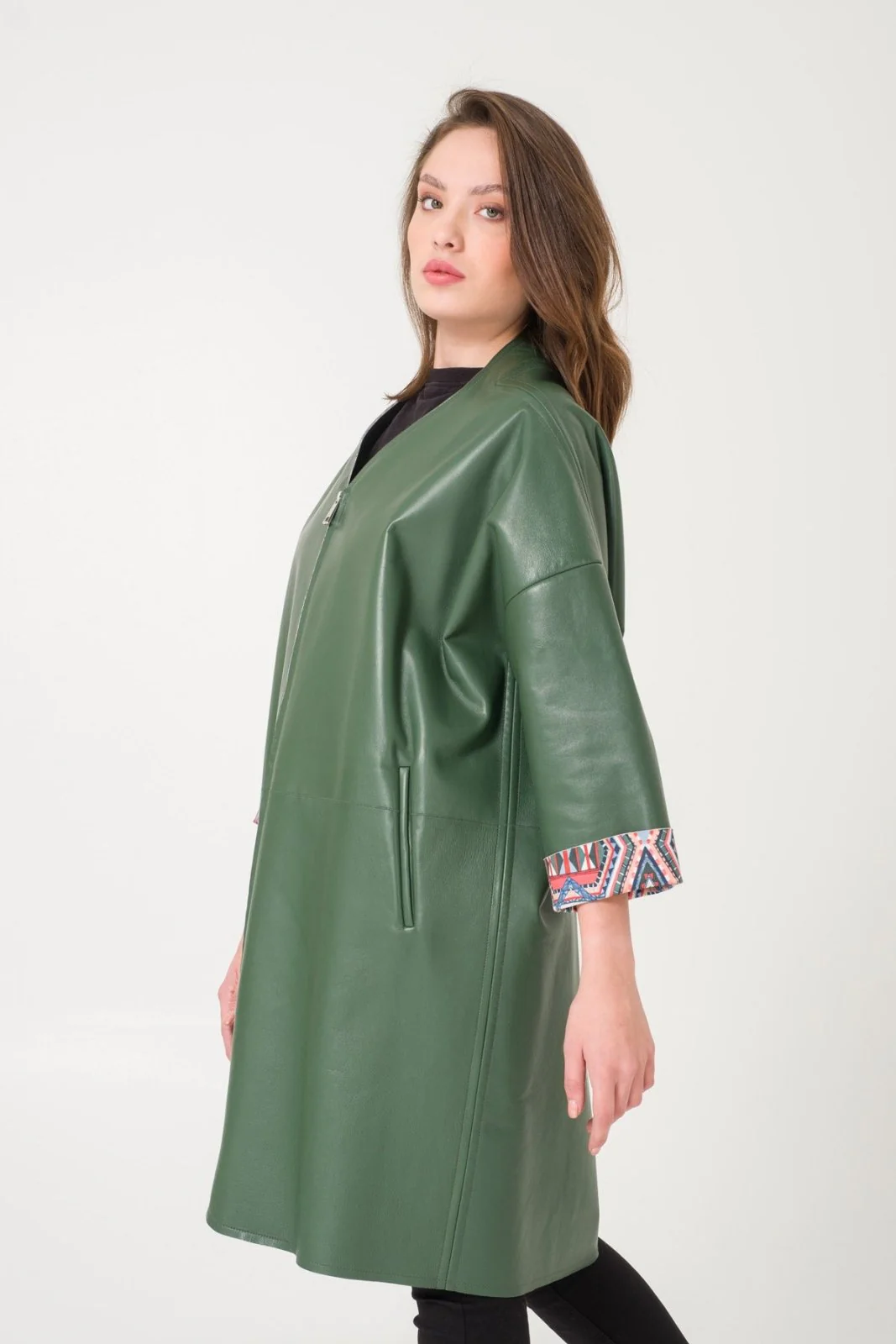 Dark Green Leather Coat - Image 2