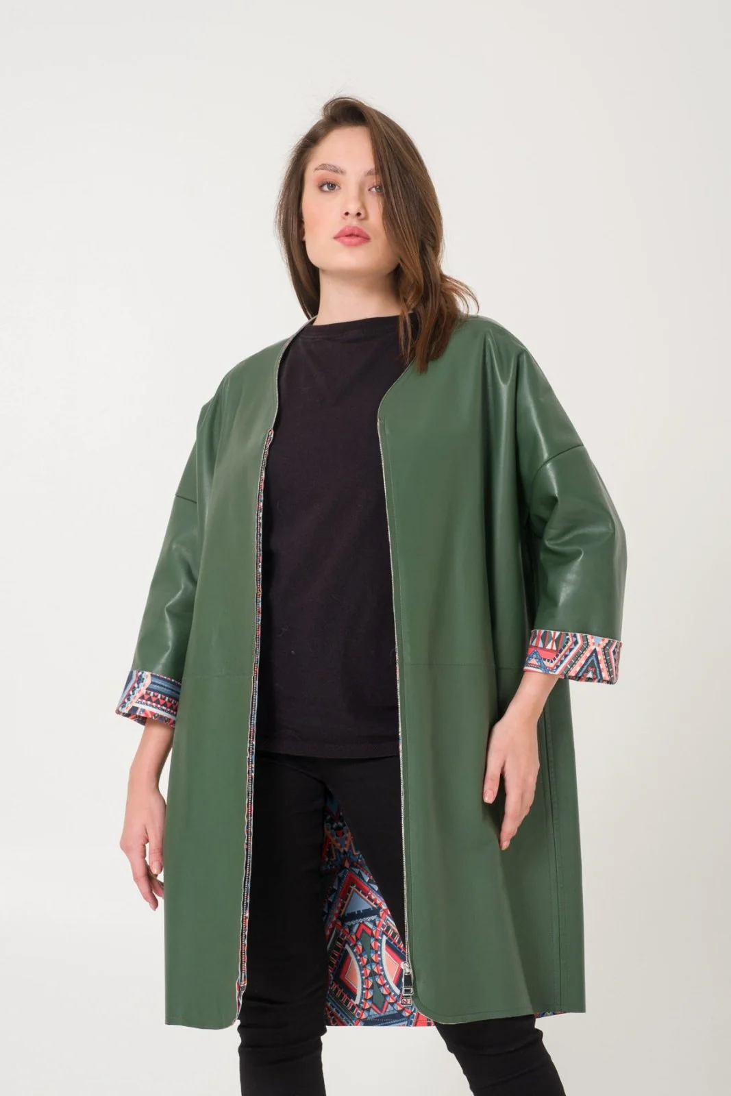 Dark Green Leather Coat - Image 4