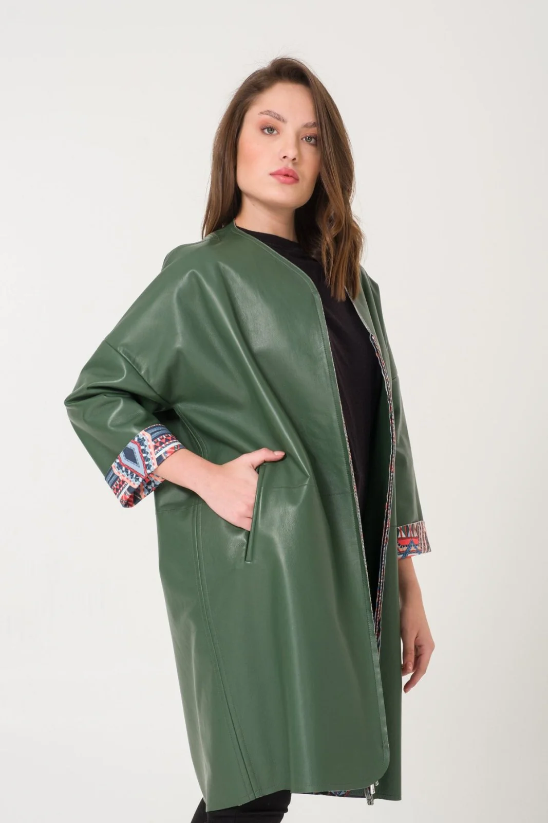 Dark Green Leather Coat - Image 5