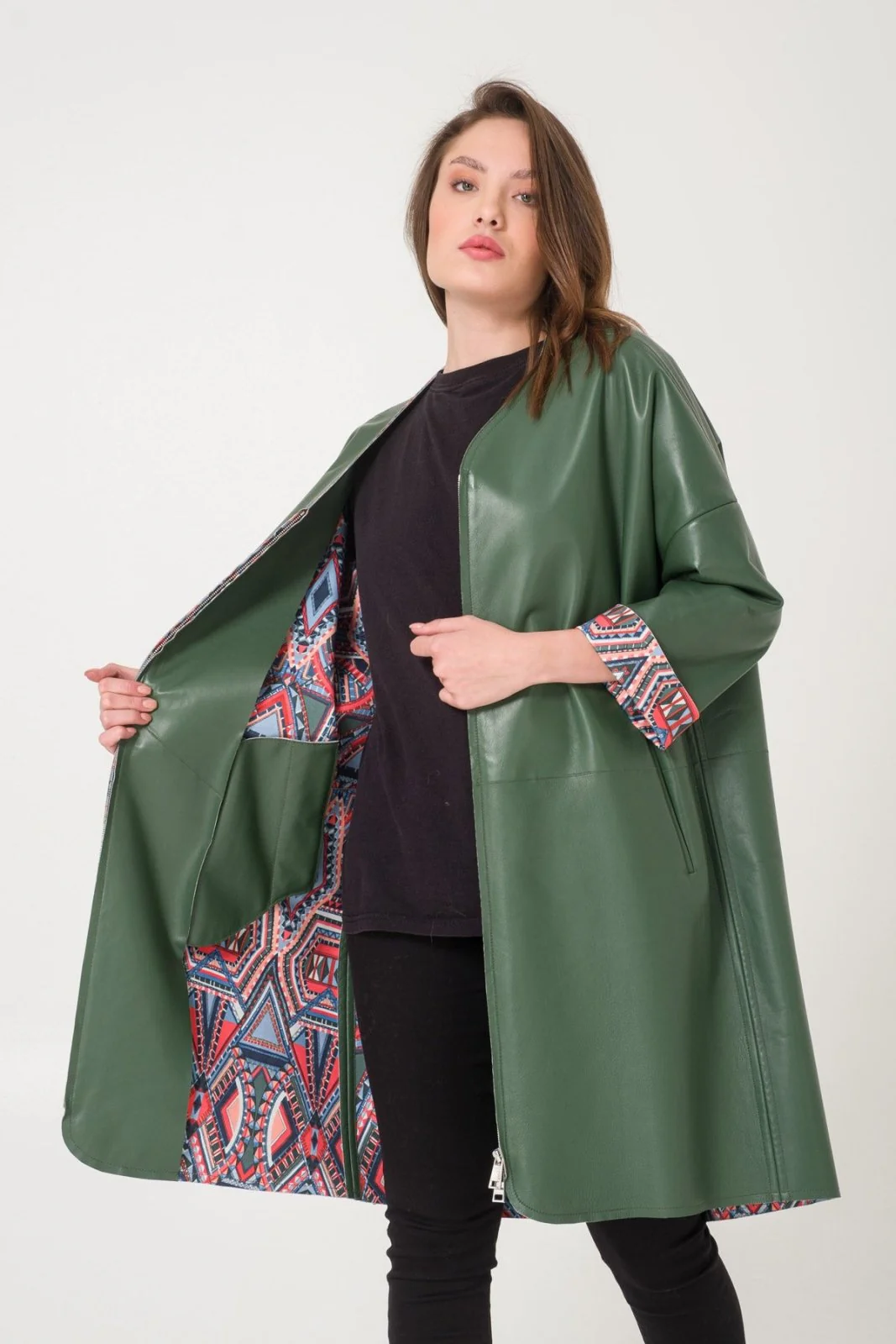 Dark Green Leather Coat - Image 6