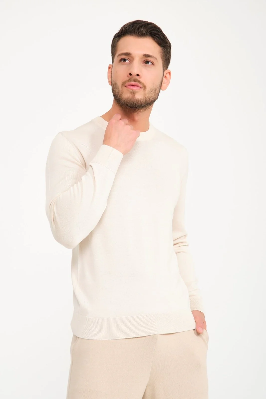 Ecru Cashmere Crewneck Sweater - Image 5