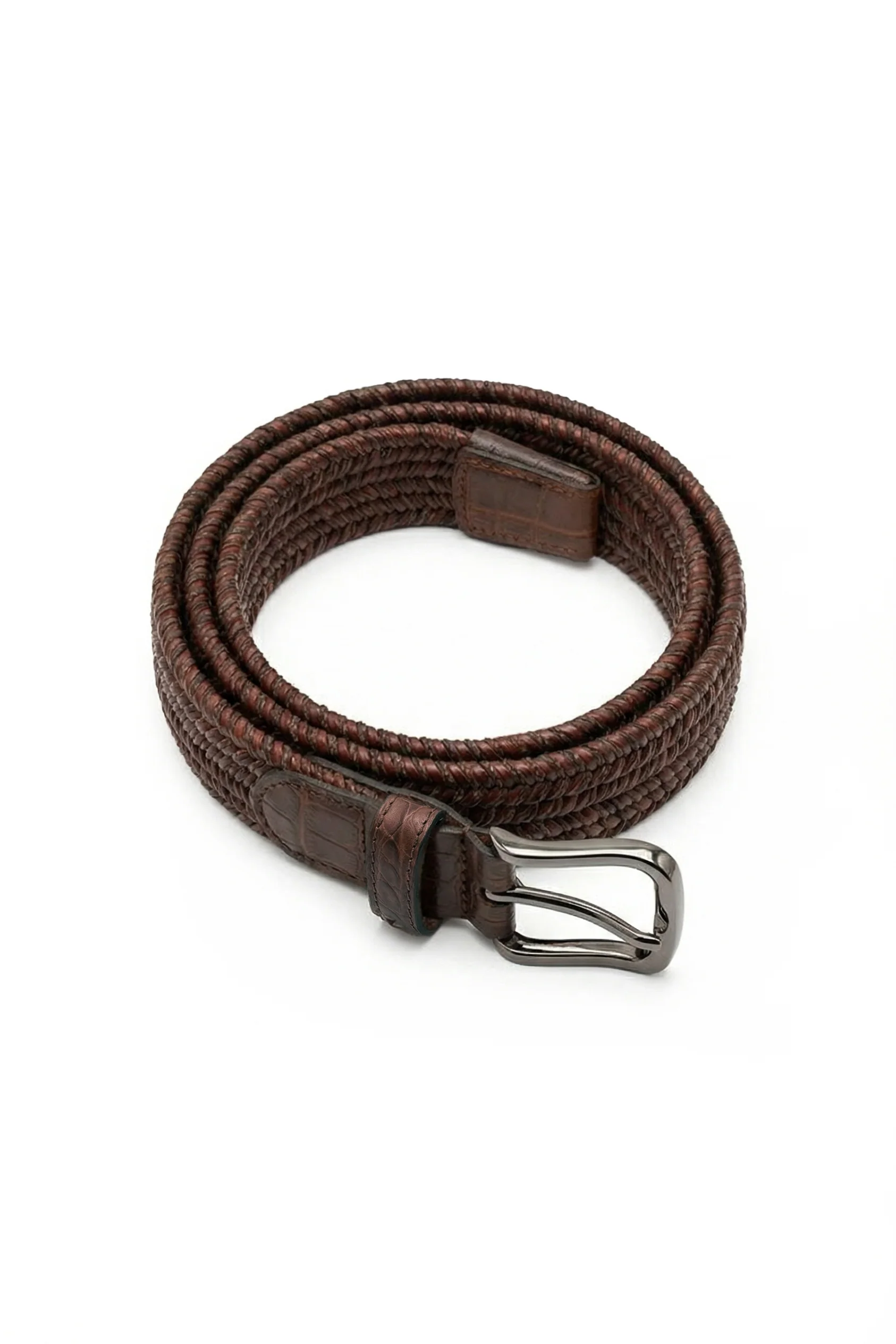 Espresso Crocodile Trim Braided Belt