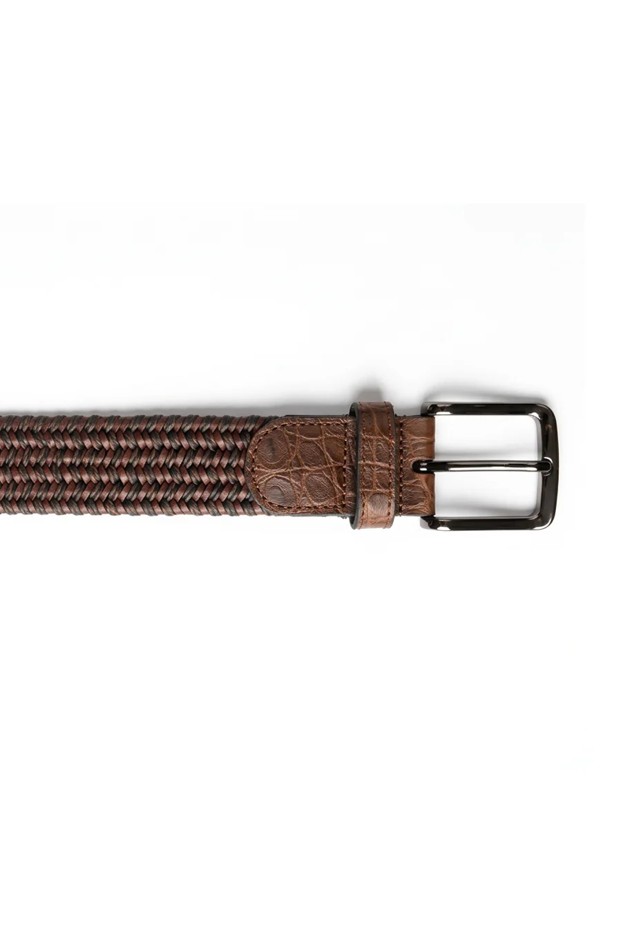 Espresso Crocodile Trim Braided Belt - Image 2