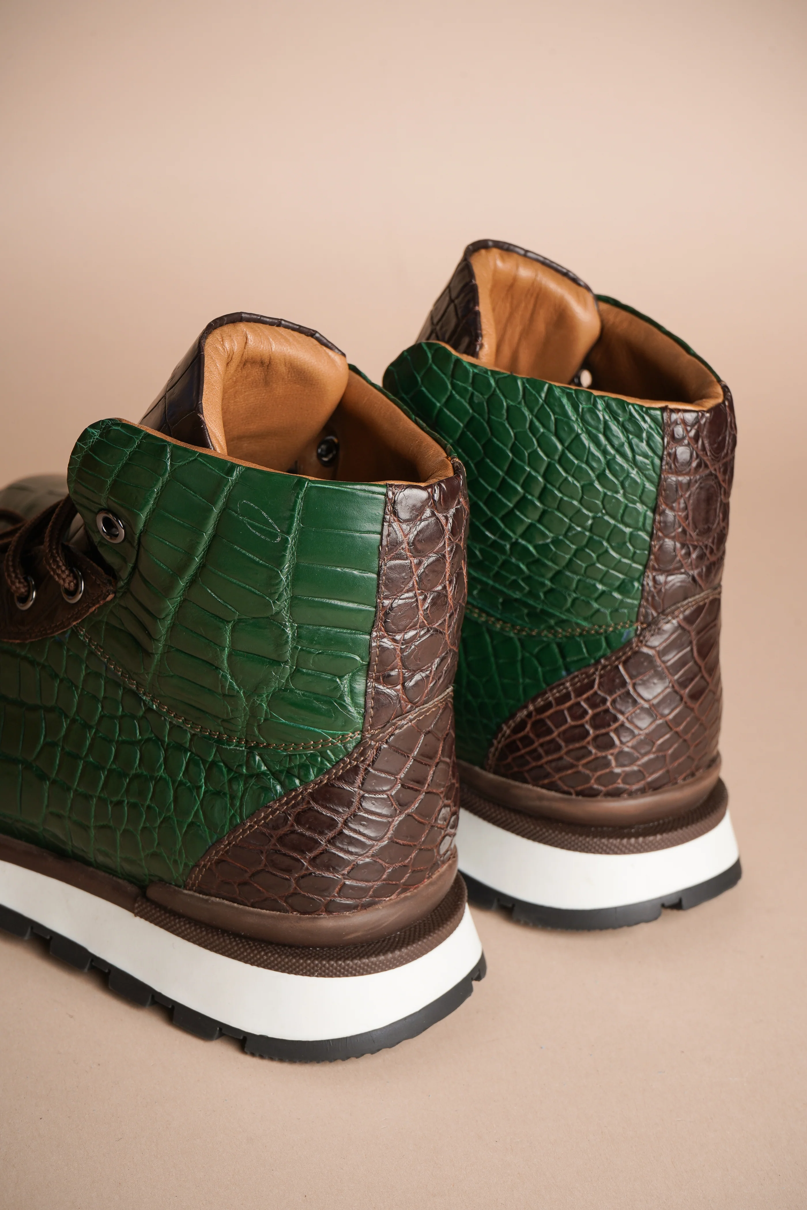 Green & Brown Crocodile Leather Sneakers - Image 3