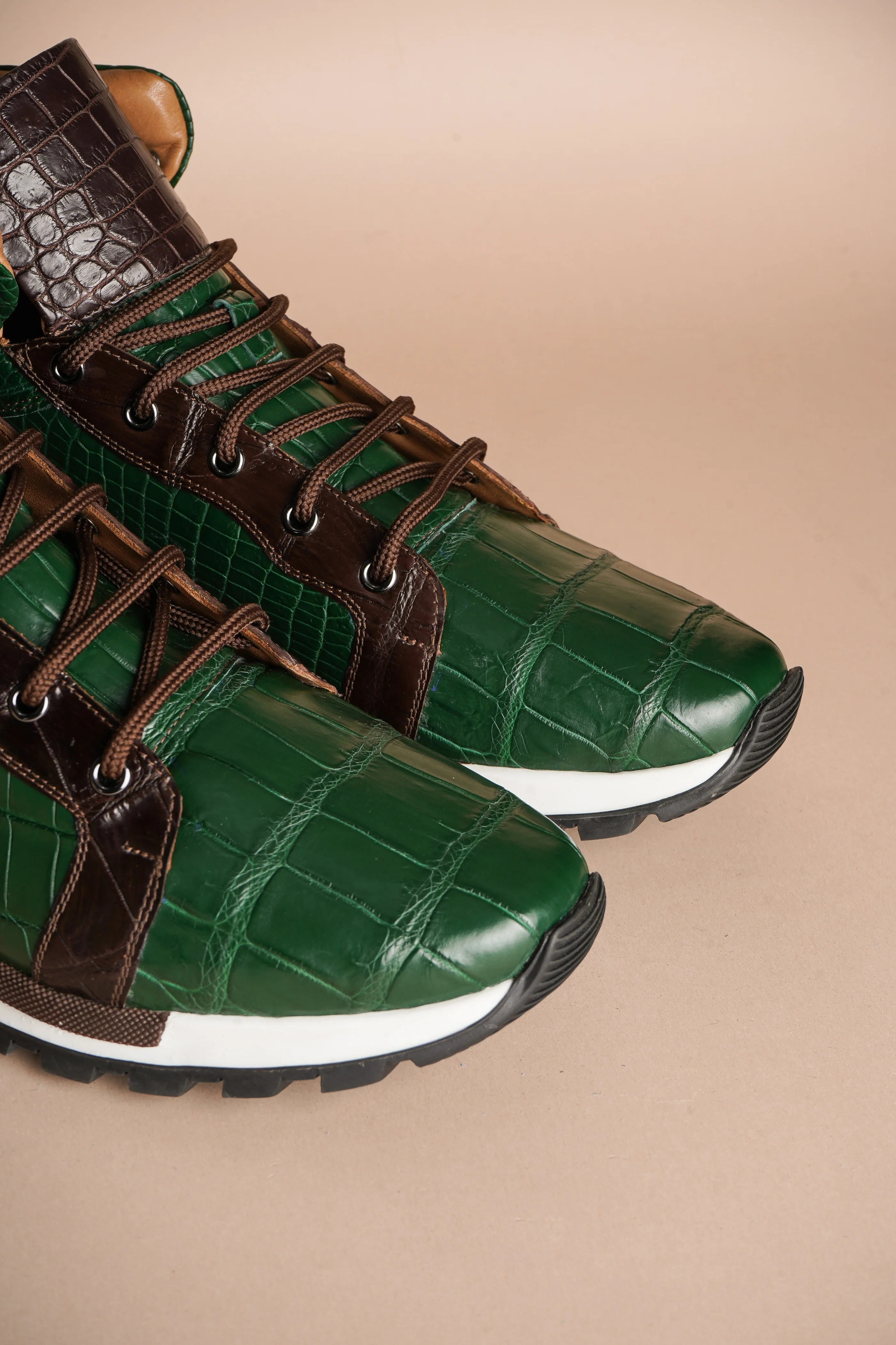 Green & Brown Crocodile Leather Sneakers - Image 4
