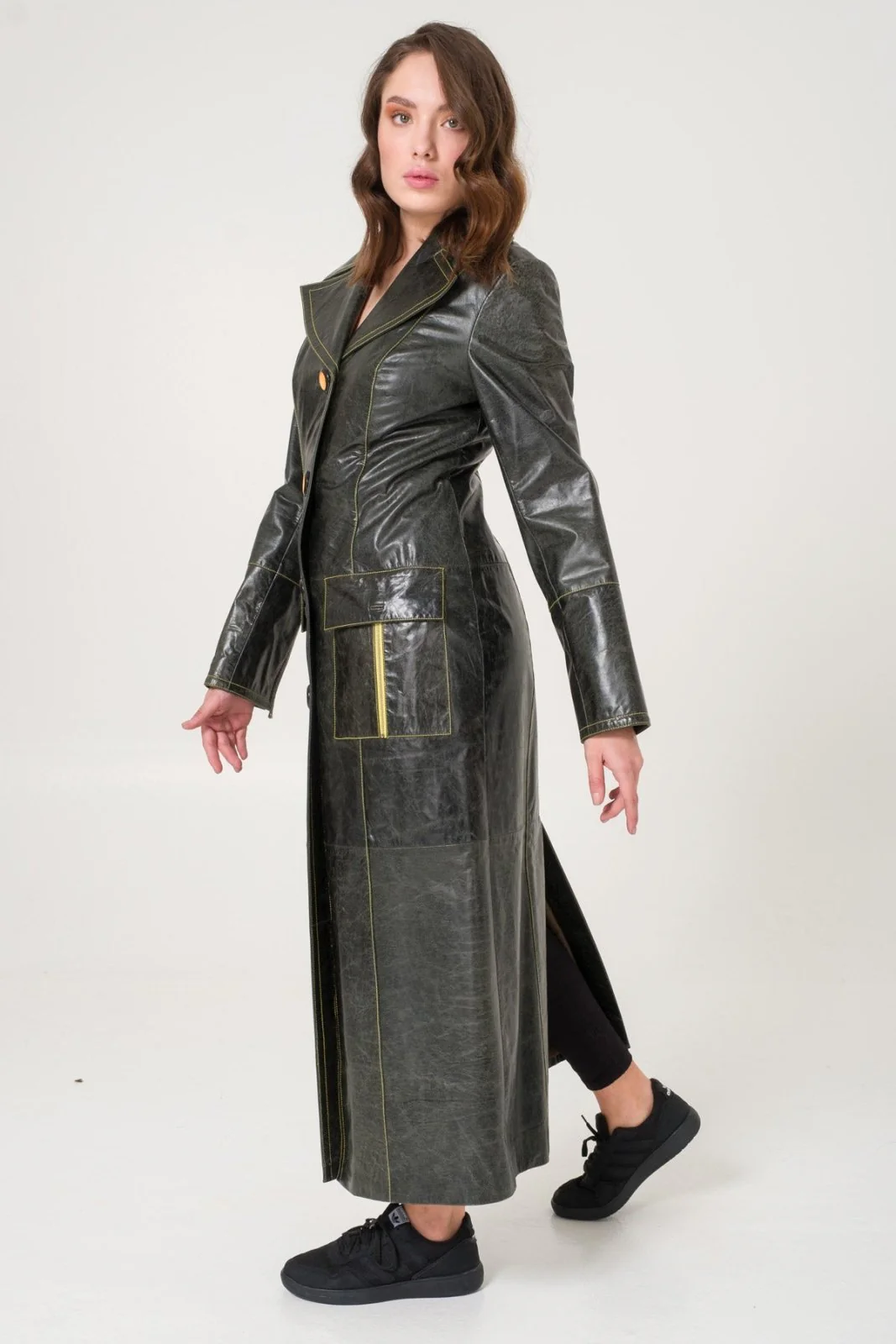 Green Leather Coat - Image 2