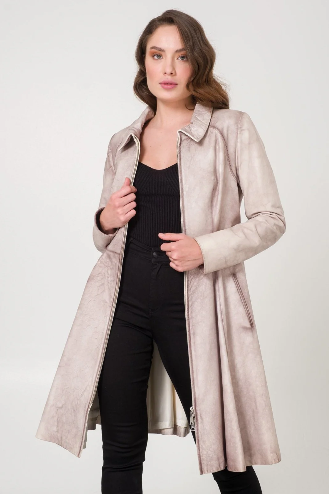 Grey Leather Coat - Image 4