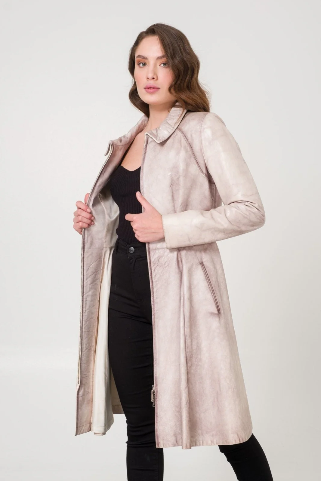 Grey Leather Coat - Image 5