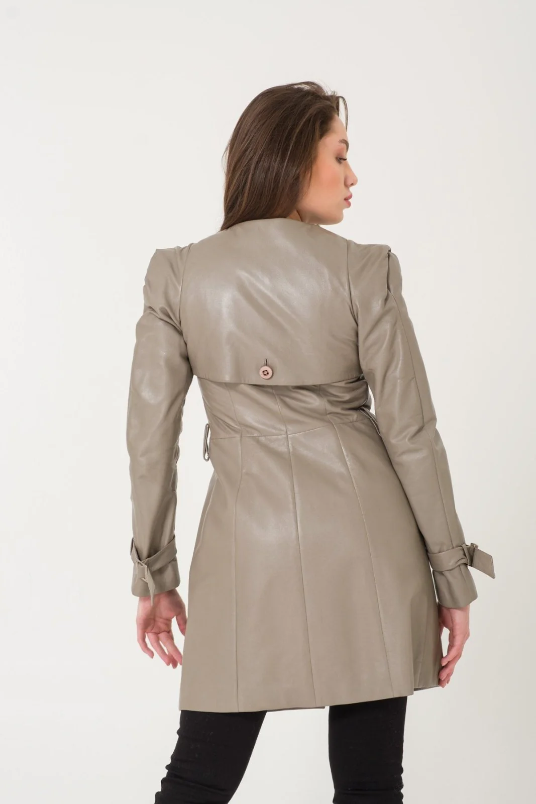 Grey Leather Trench Coat - Image 5