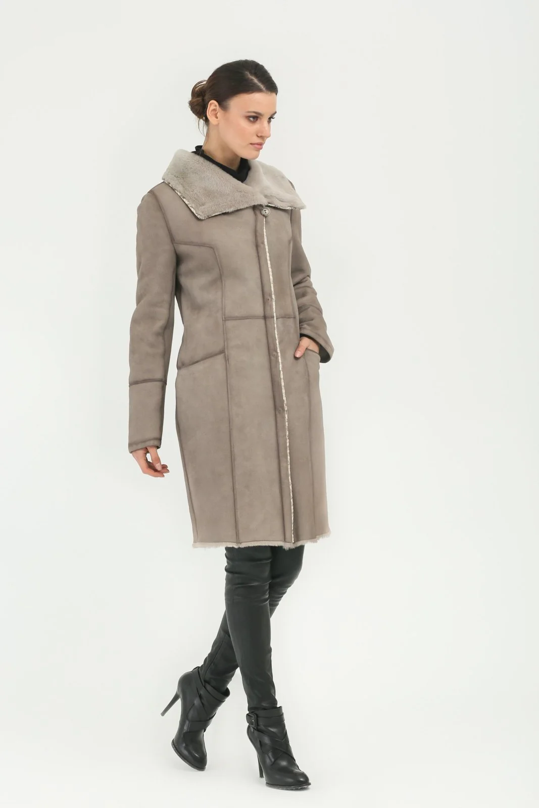 Grey Long Leather Coat - Image 3