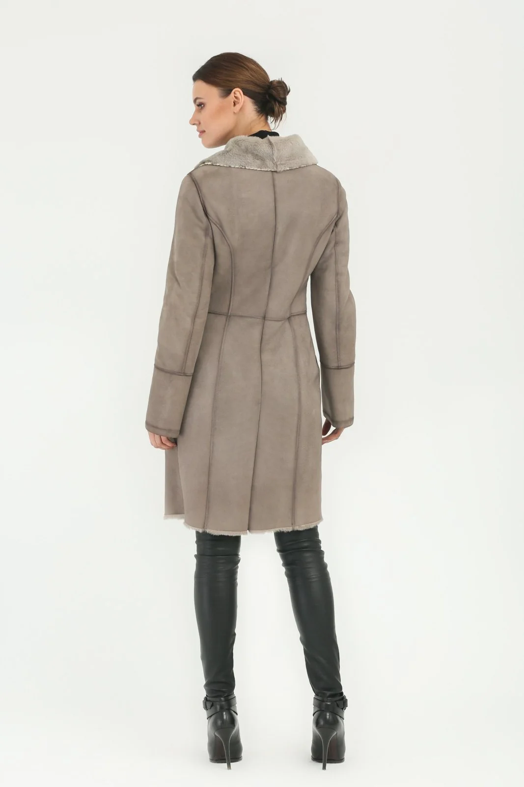 Grey Long Leather Coat - Image 4