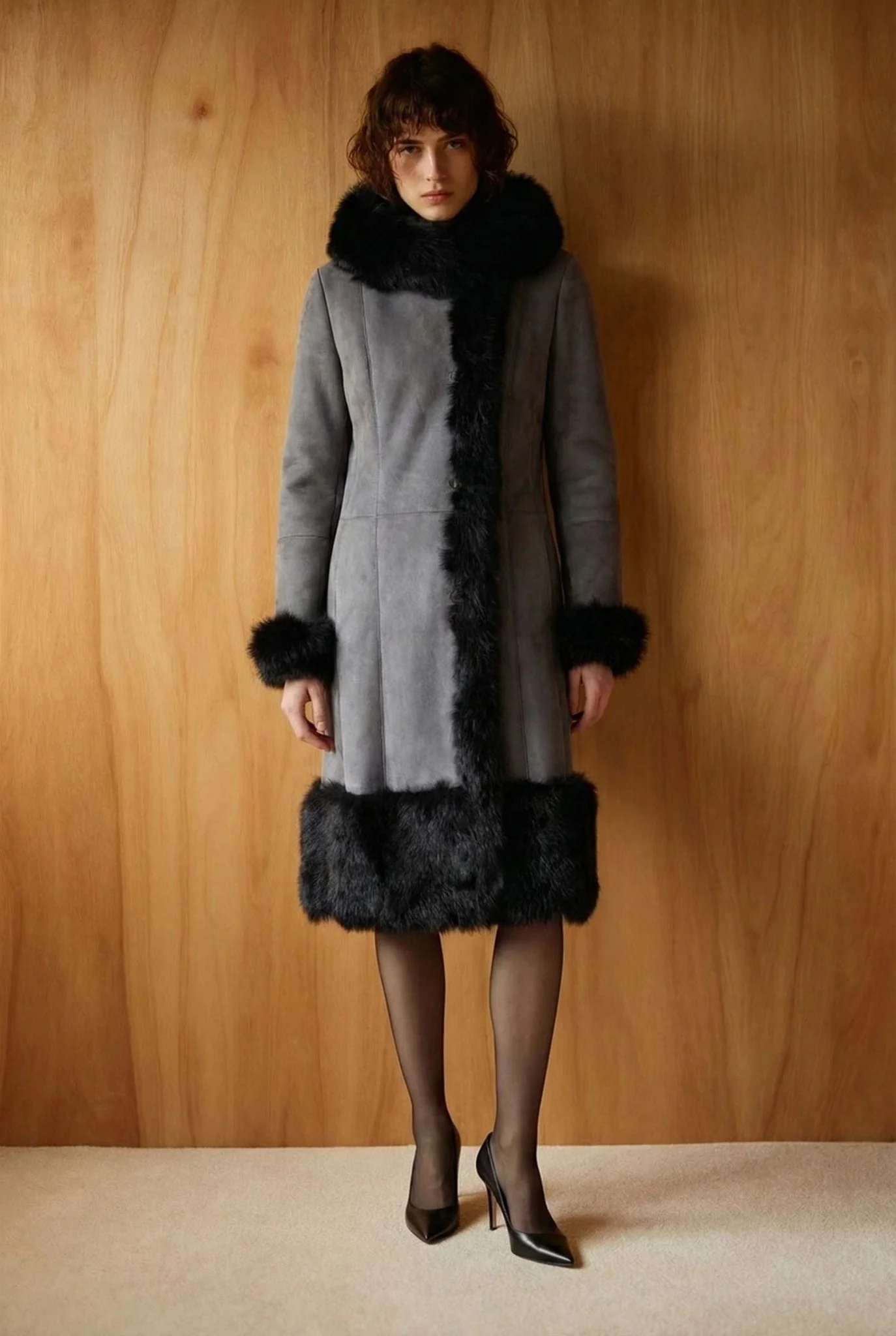 Grey Long Leather Coat