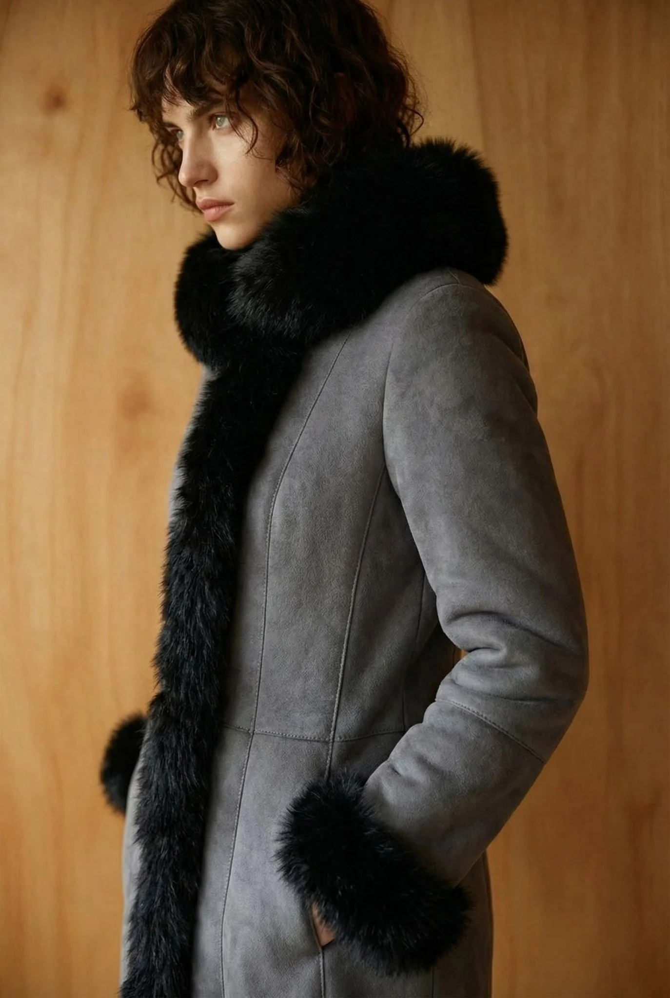 Grey Long Leather Coat - Image 2