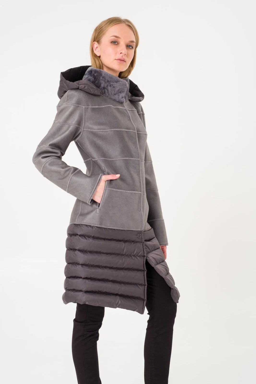 Grey Long Shearling Coat - Image 2