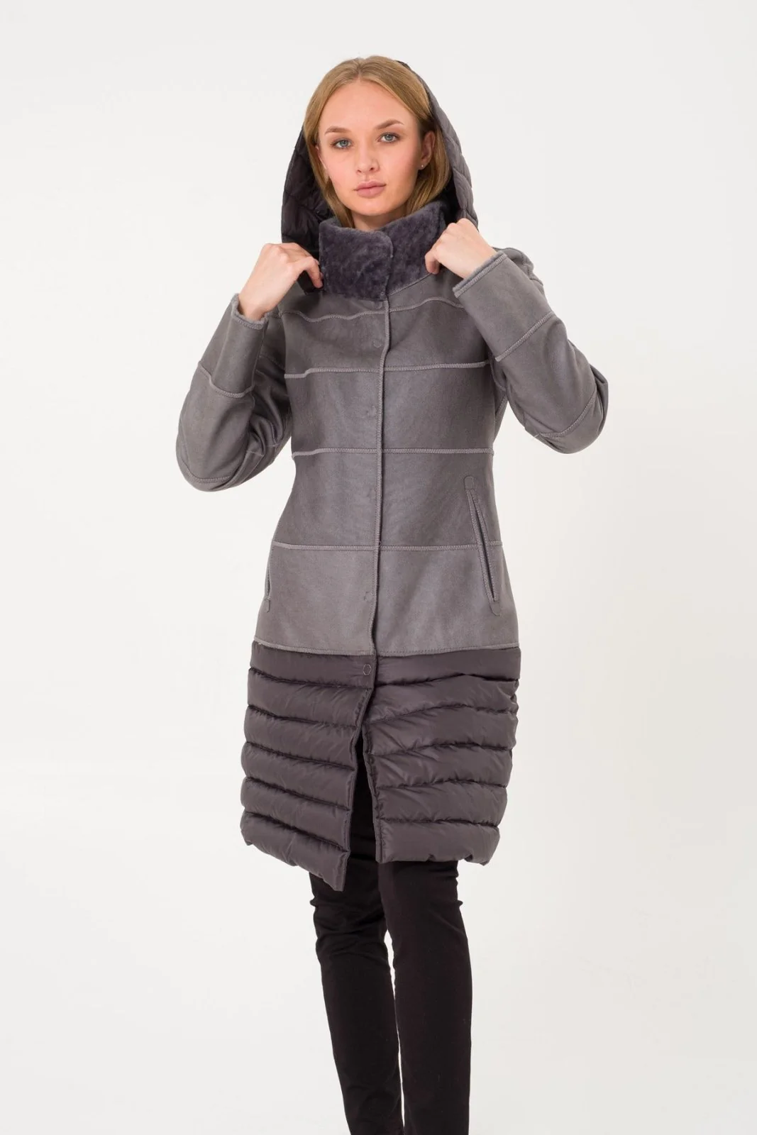 Grey Long Shearling Coat - Image 4