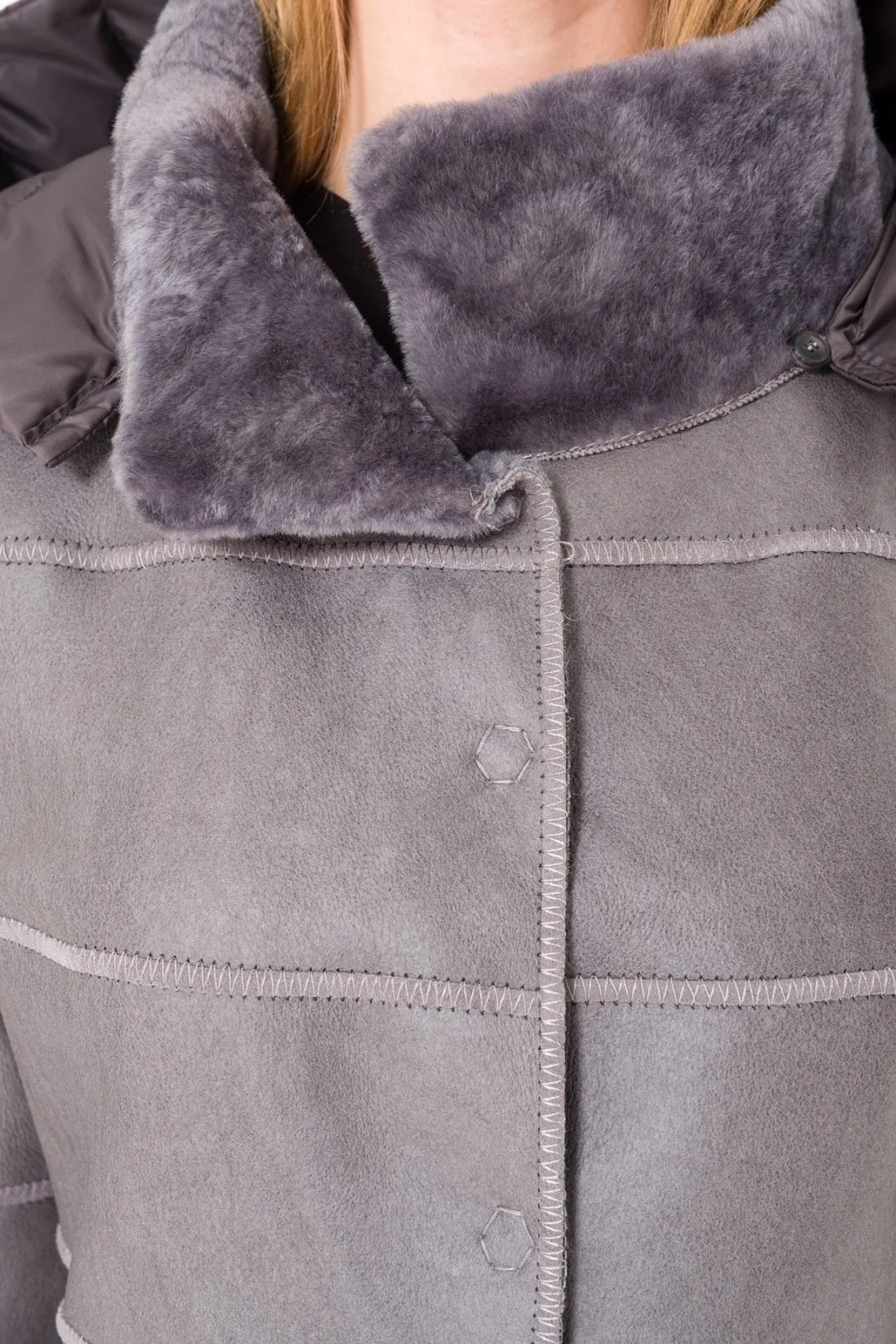 Grey Long Shearling Coat - Image 5