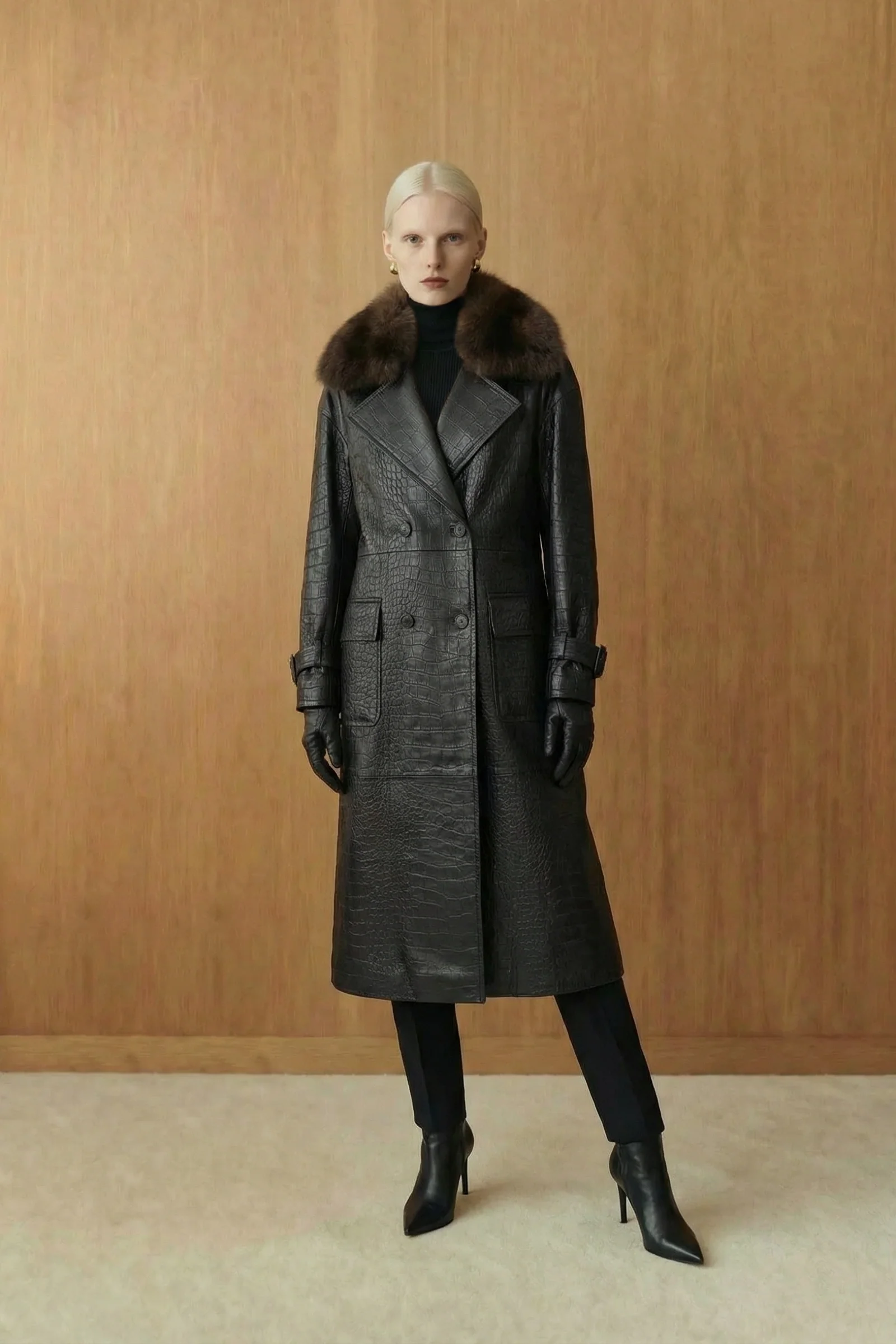 Imperia Croc-Embossed Leather Coat