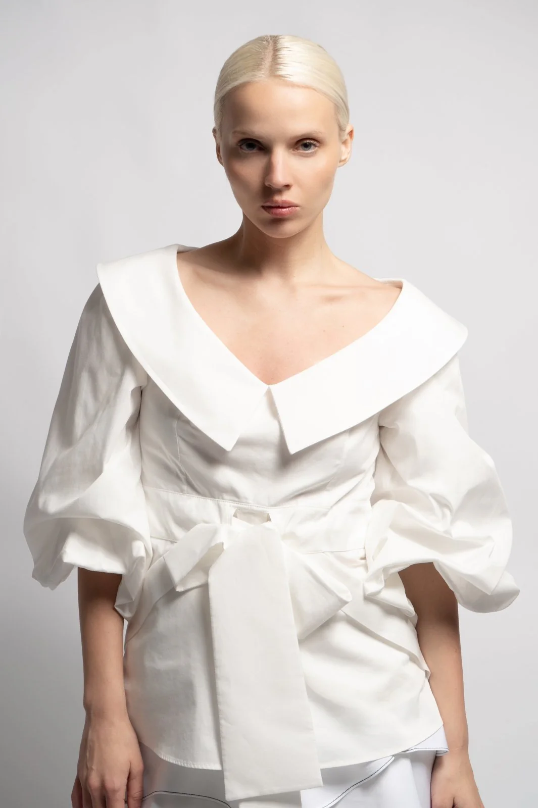 Ivory Cotton Bow-Tie Blouse - Image 5