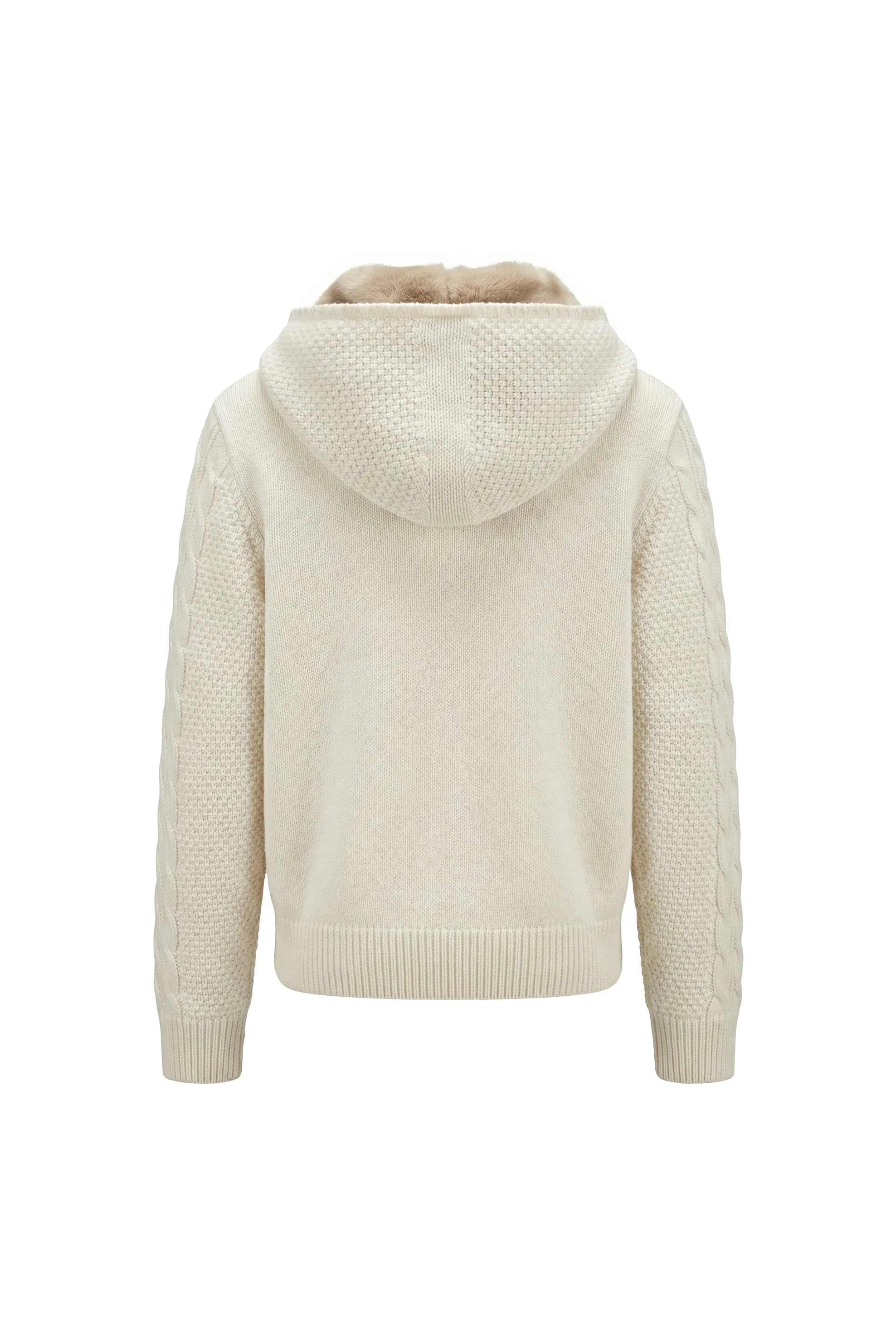 Ecru Cashmere & Wool Rex Lined Knit Hoodie - Image 4