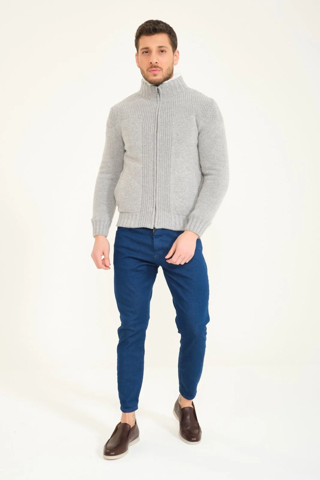 Light Grey Wool & Rex Fur Knit Cardigan - Image 4