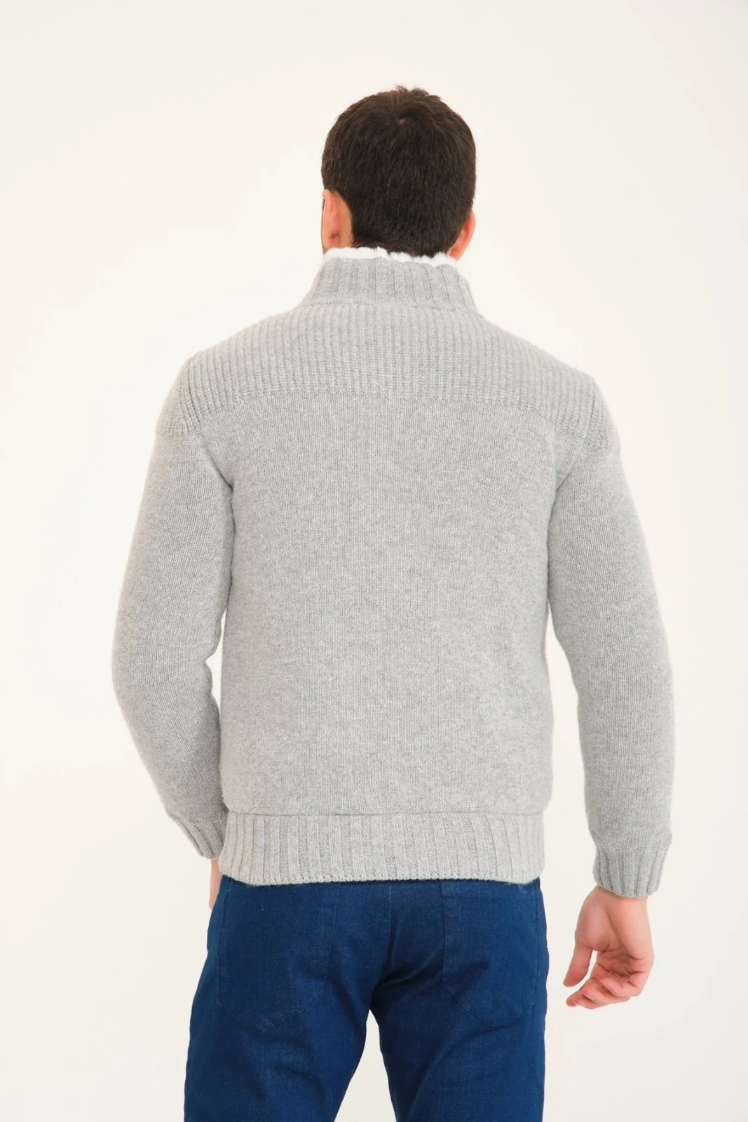 Light Grey Wool & Rex Fur Knit Cardigan - Image 6