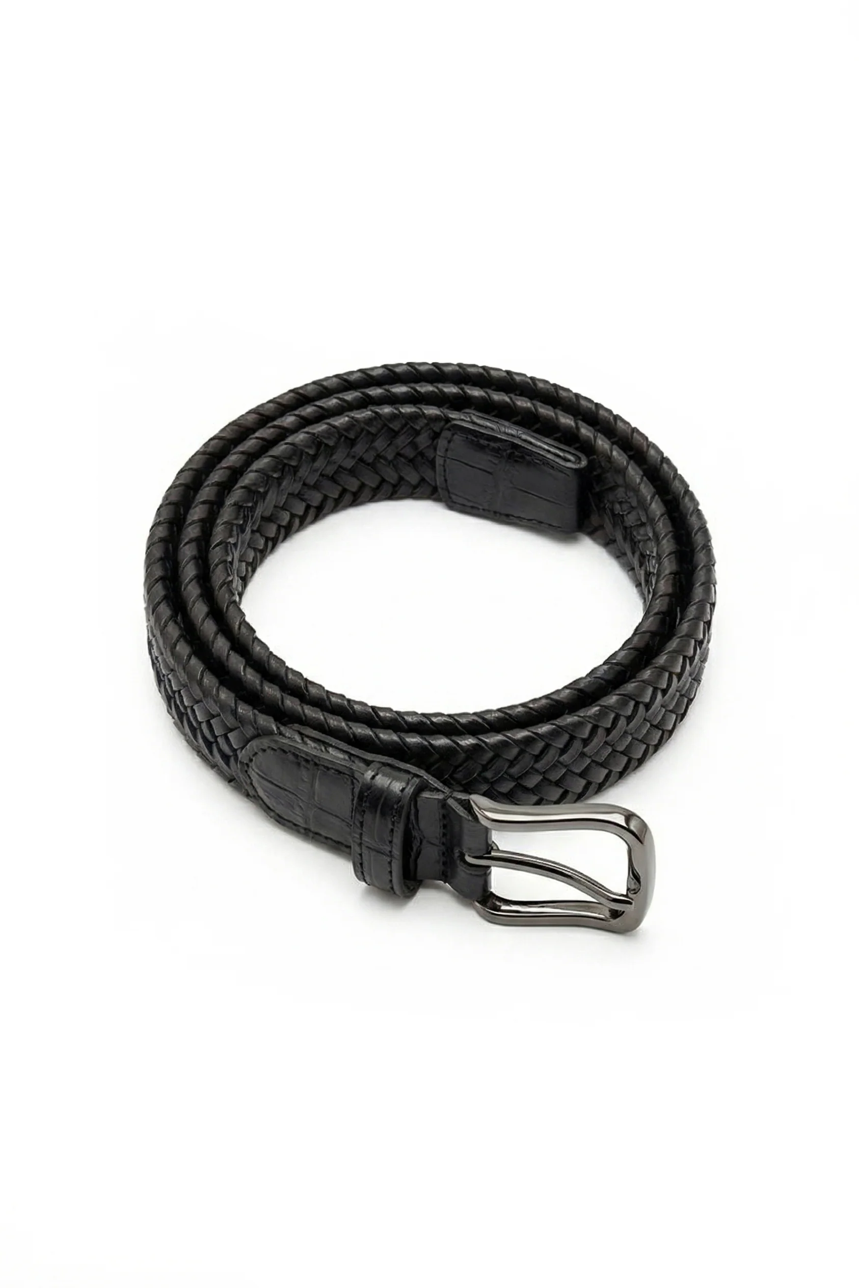 Midnight Crocodile Trim Braided Belt