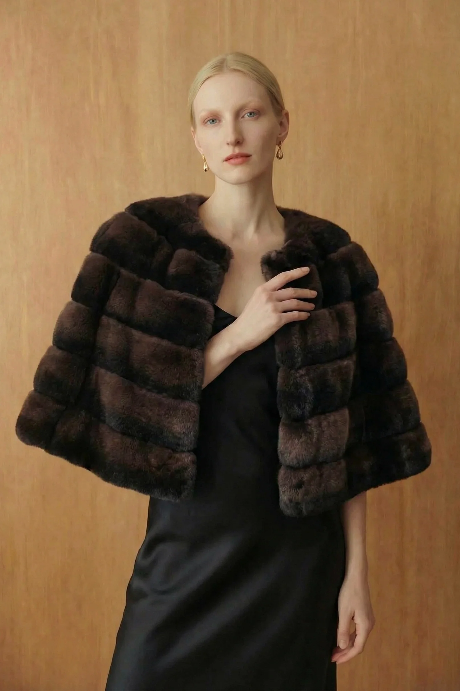 Midnight Espresso Rex Fur Cape - Image 3
