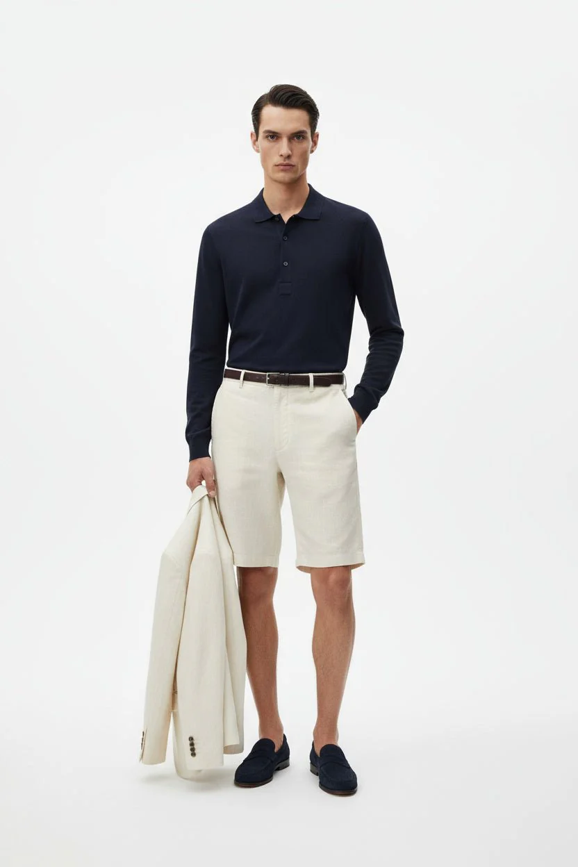 Dark Blue Wool Polo Shirt - Image 2