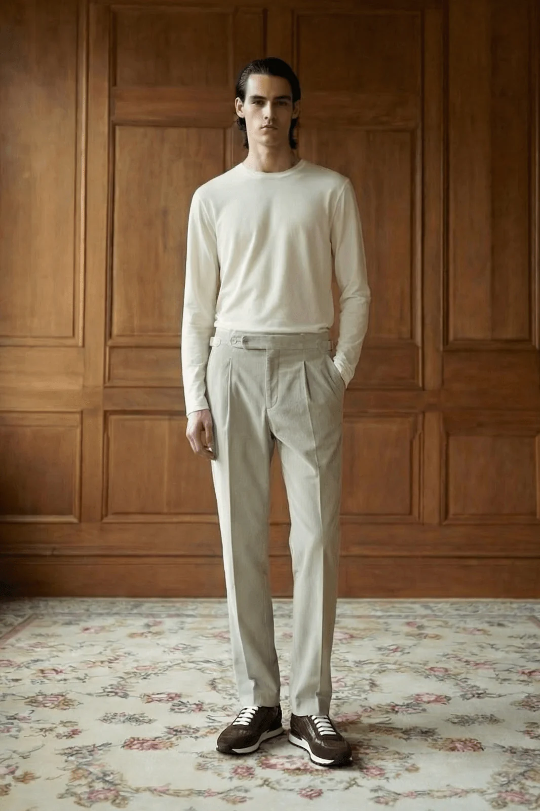 Mist Grey Velvet Pleated Trousers - Image 2