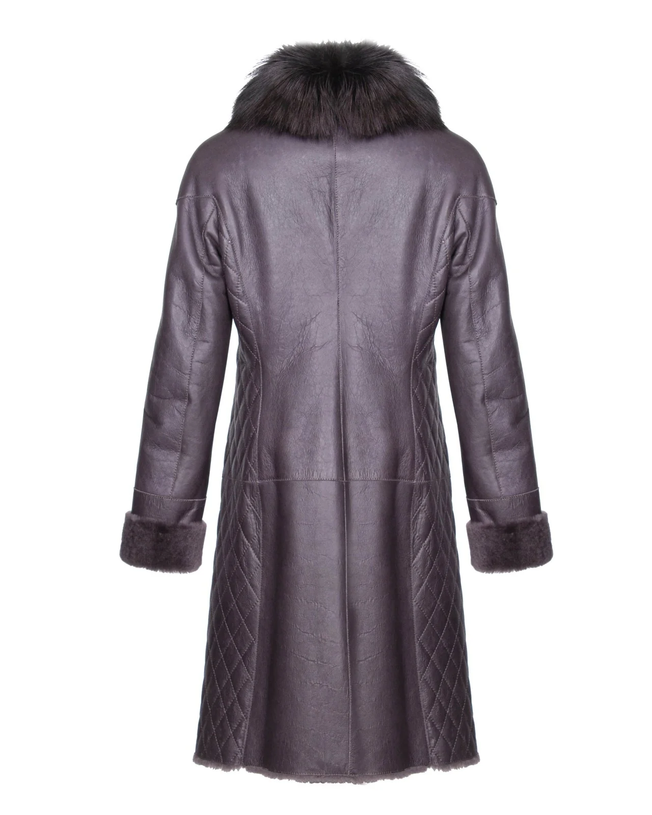 Mouse Color Long Leather Coat - Image 2